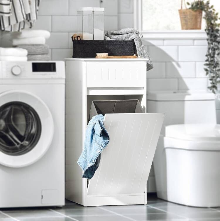 SoBuy BZR110-W, Laundry Cabinet Laundry Chest Bathroom Storage Cabinet