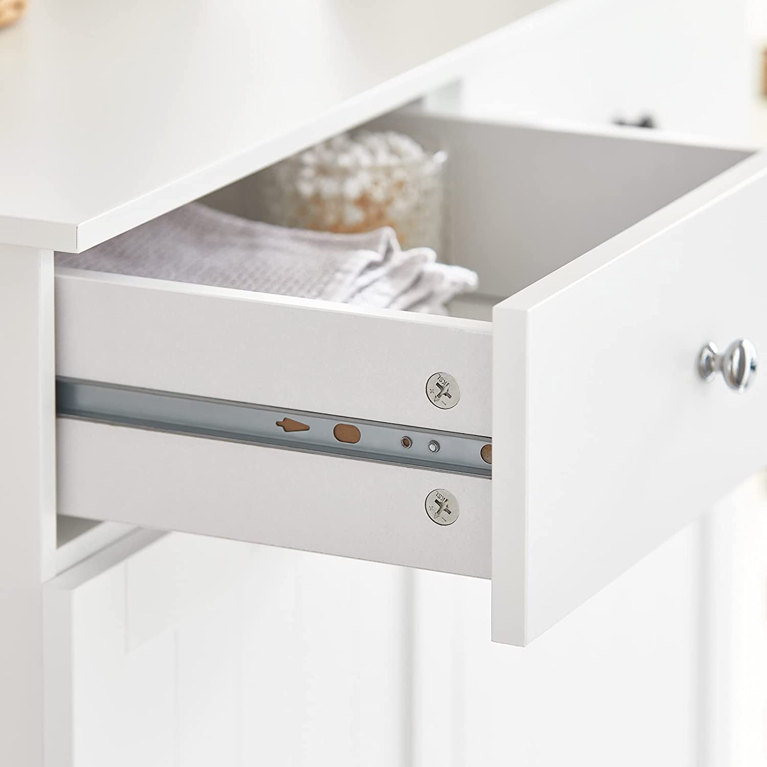 SoBuy Bathroom Laundry Cabinet 2 Drawers 2 Doors Laundry Chest with 2 Removable Laundry Baskets BZR33-W