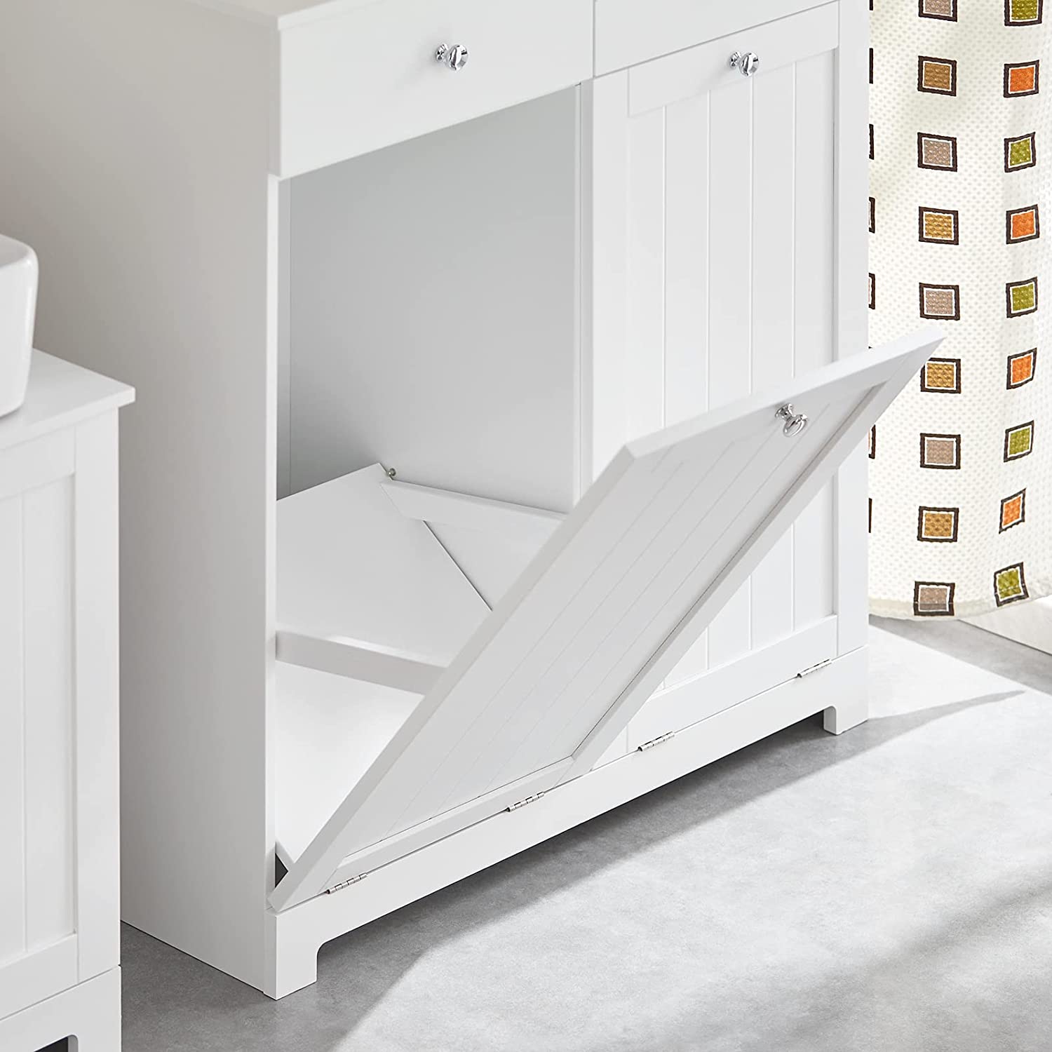 SoBuy Bathroom Laundry Cabinet 2 Drawers 2 Doors Laundry Chest with 2 Removable Laundry Baskets BZR33-W