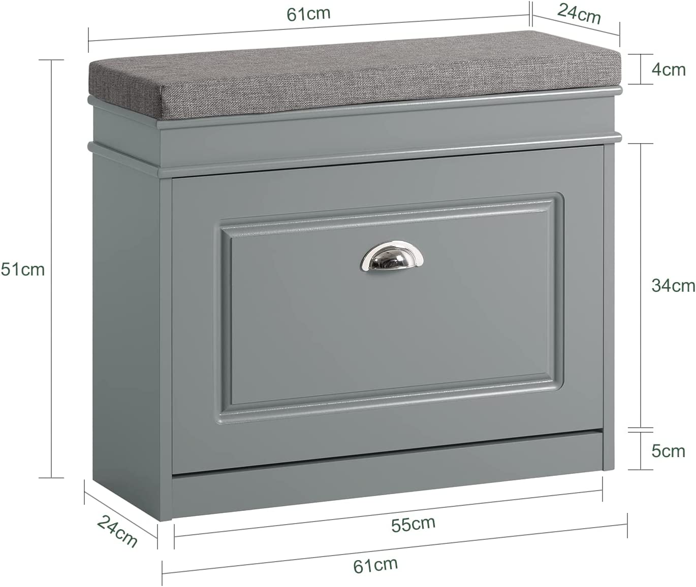 SoBuy FSR82-K-HG,Shoe Cabinet,Hallway Shoe Bench Shoe Rack Shoe Cabinet with Flip-Drawer and Seat Cushion,Grey