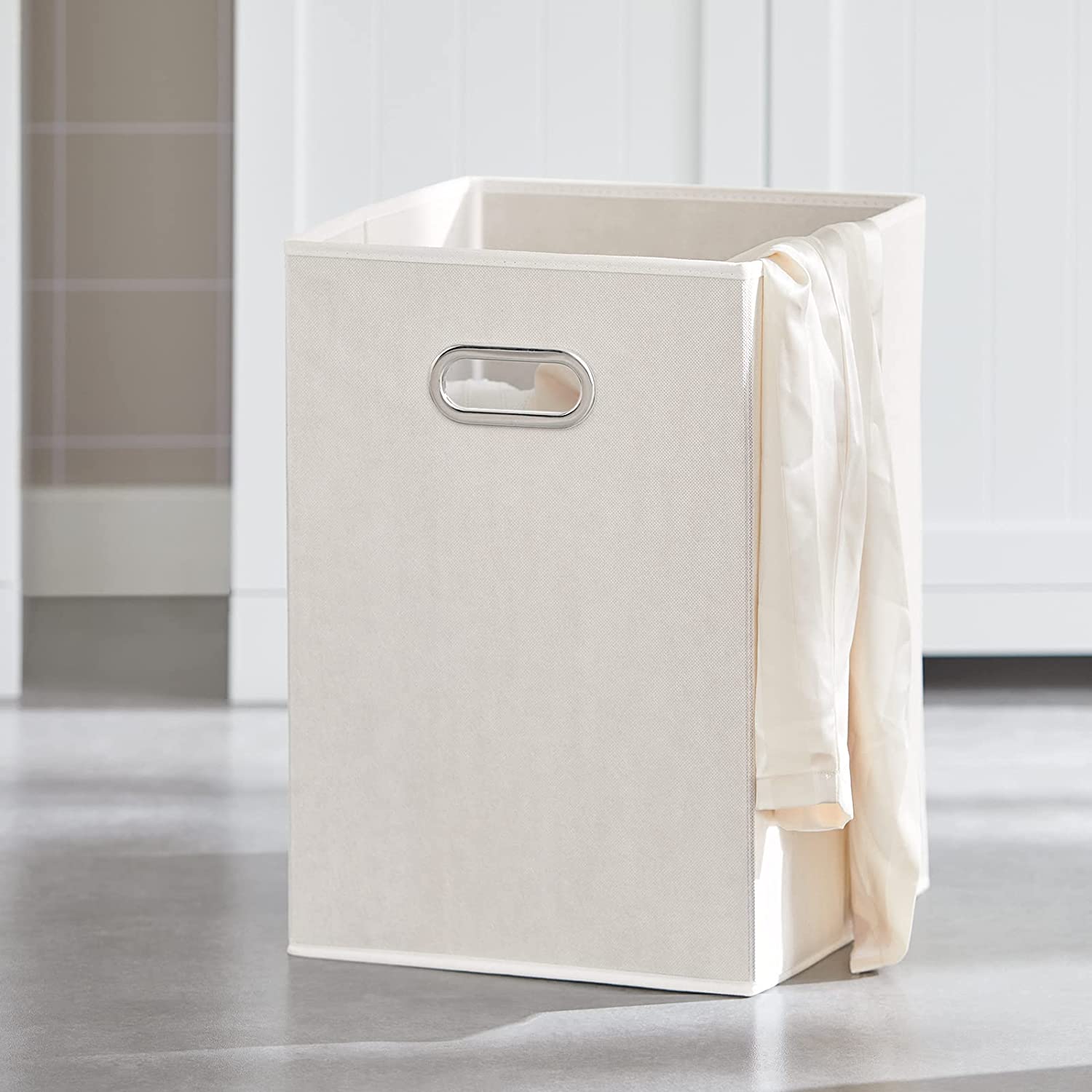 SoBuy Bathroom Laundry Cabinet 2 Drawers 2 Doors Laundry Chest with 2 Removable Laundry Baskets BZR33-W