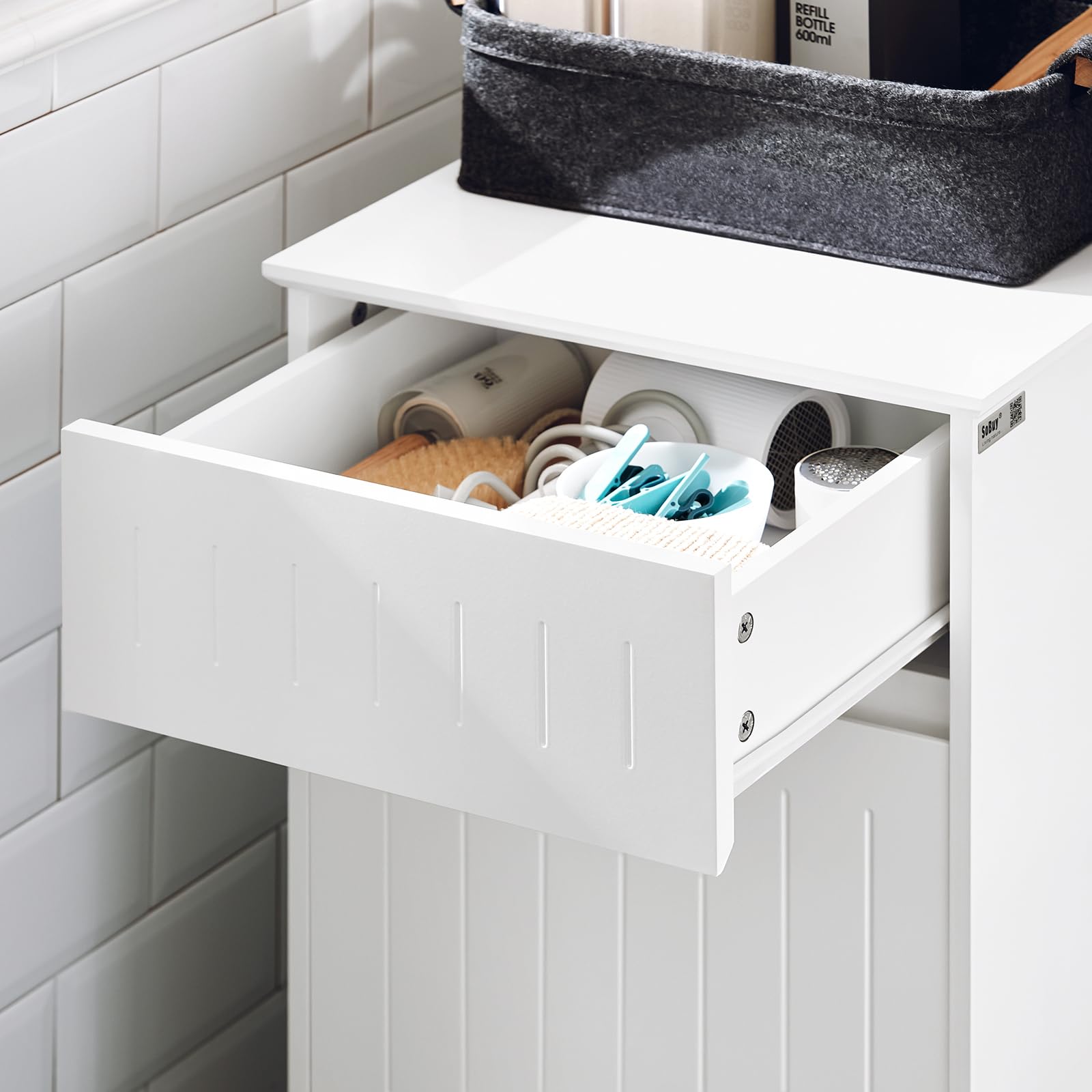 SoBuy BZR110-W, Laundry Cabinet Laundry Chest Bathroom Storage Cabinet