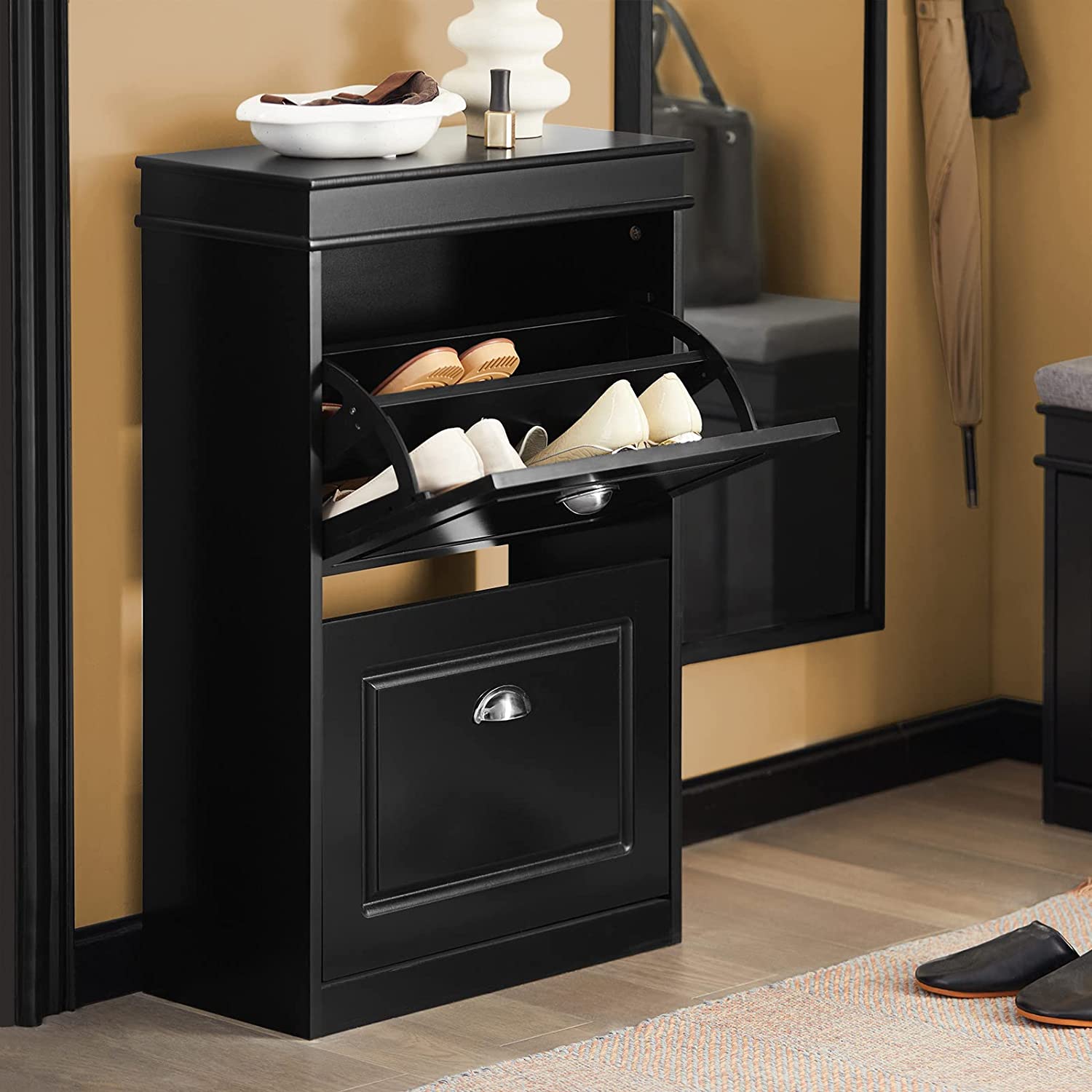 SoBuy FSR78-SCH,2 Drawers Shoe Cabinet Shoe Rack Shoe Storage Cupboard Organizer Unit,Black
