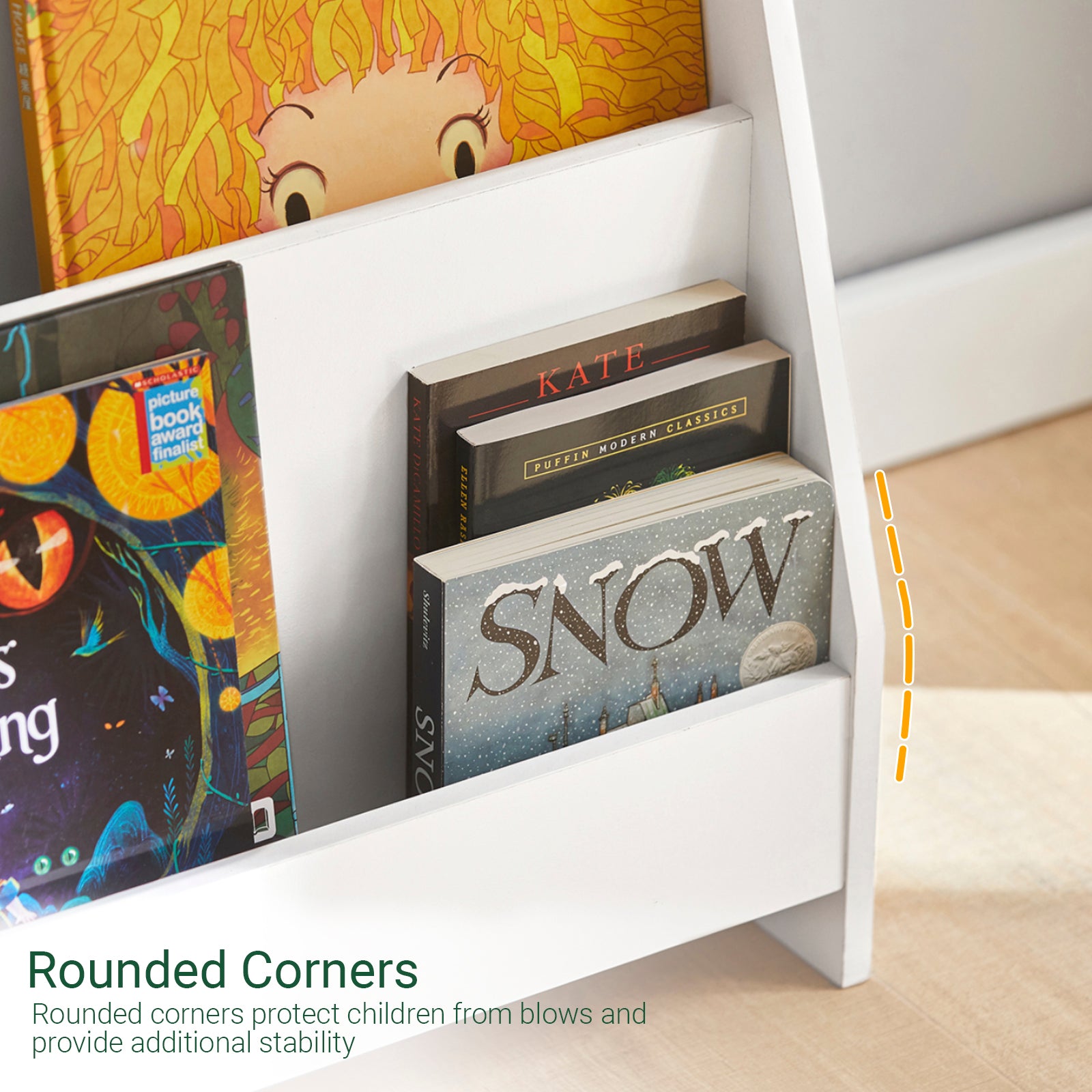 SoBuy Children's Bookcase Newspaper Rack with 4 Shelves Storage Shelf for Children KMB32-W