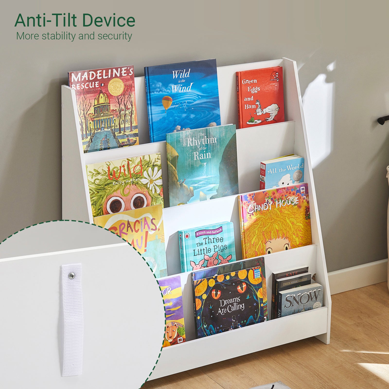 SoBuy Children's Bookcase Newspaper Rack with 4 Shelves Storage Shelf for Children KMB32-W