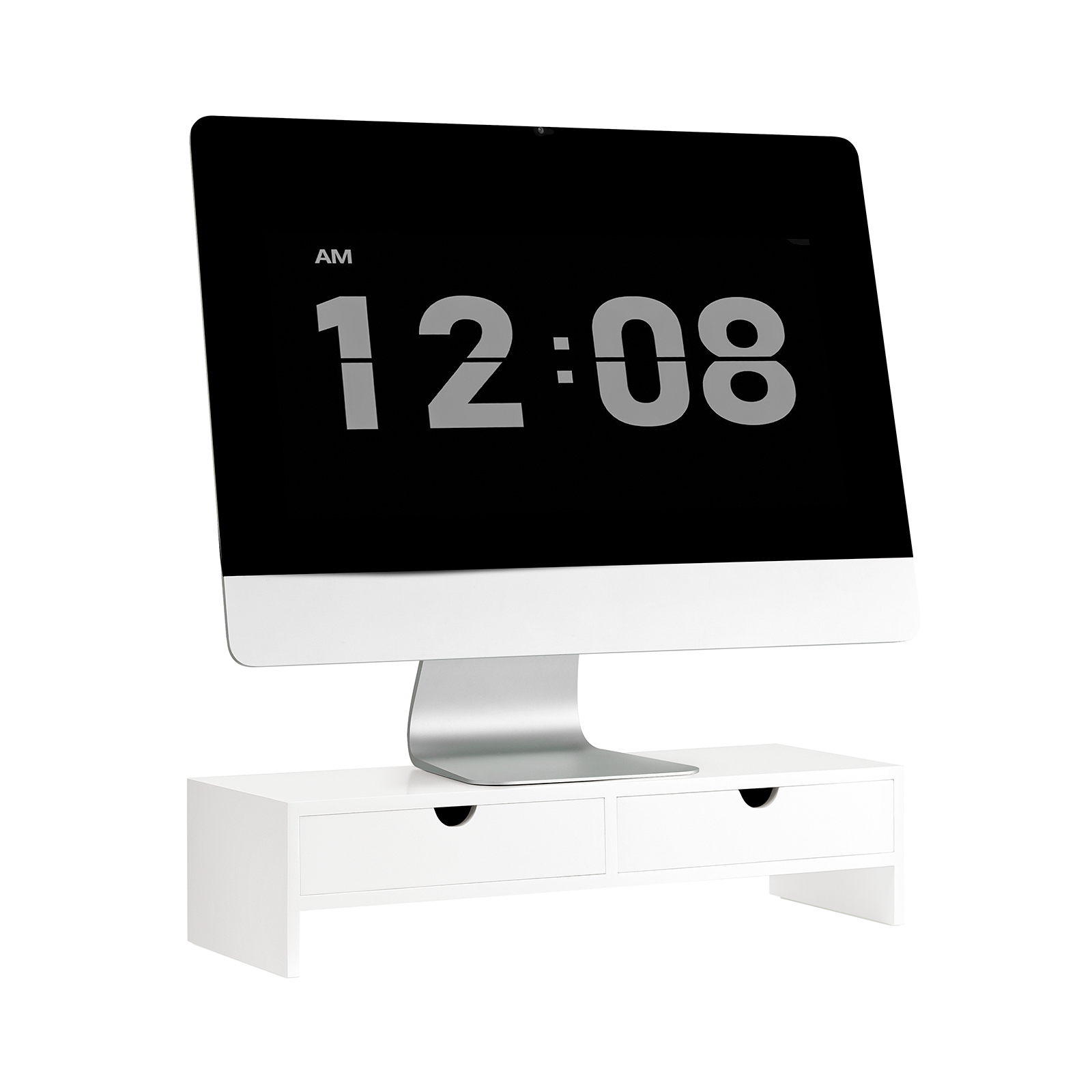 SoBuy Monitor Stand Computer Screen Monitor Stand Monitor Riser Desk Organizer 2 Drawers White,BBF02-W