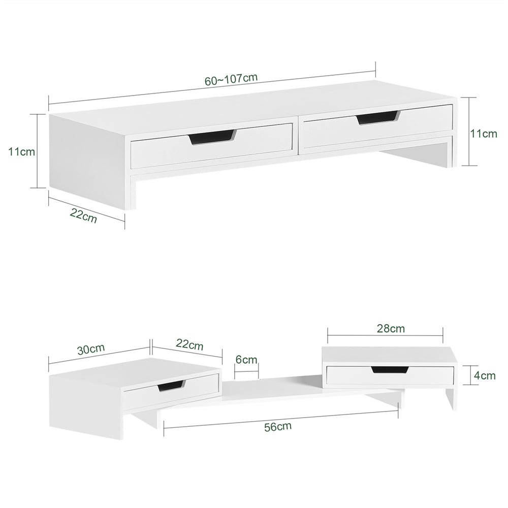SoBuy BBF04-W, Computer Screen Monitor Stand Monitor Riser Desk Organizer with 2 Drawers for 2 Monitors,Width Adjustable