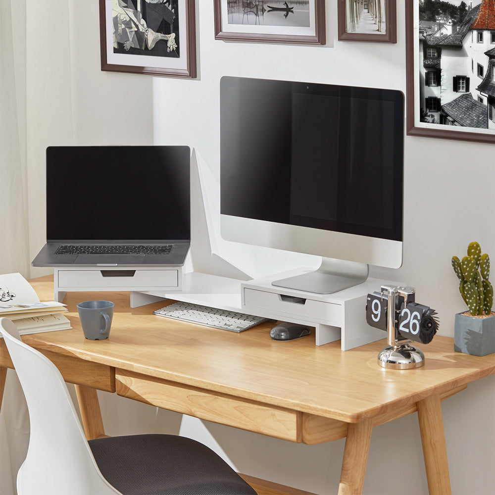 SoBuy BBF04-W, Computer Screen Monitor Stand Monitor Riser Desk Organizer with 2 Drawers for 2 Monitors,Width Adjustable