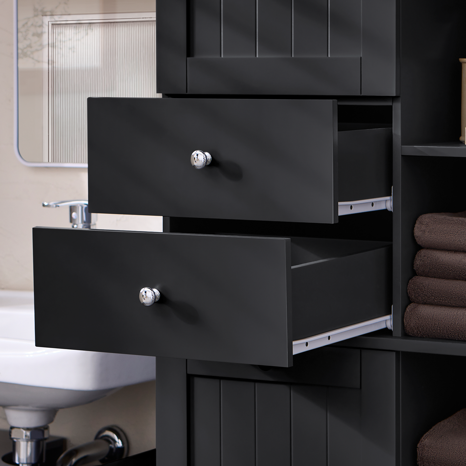 SoBuy Bathroom Tall Cupboard Storage Cabinet with Laundry Basket Laundry Chest BZR104-SCH