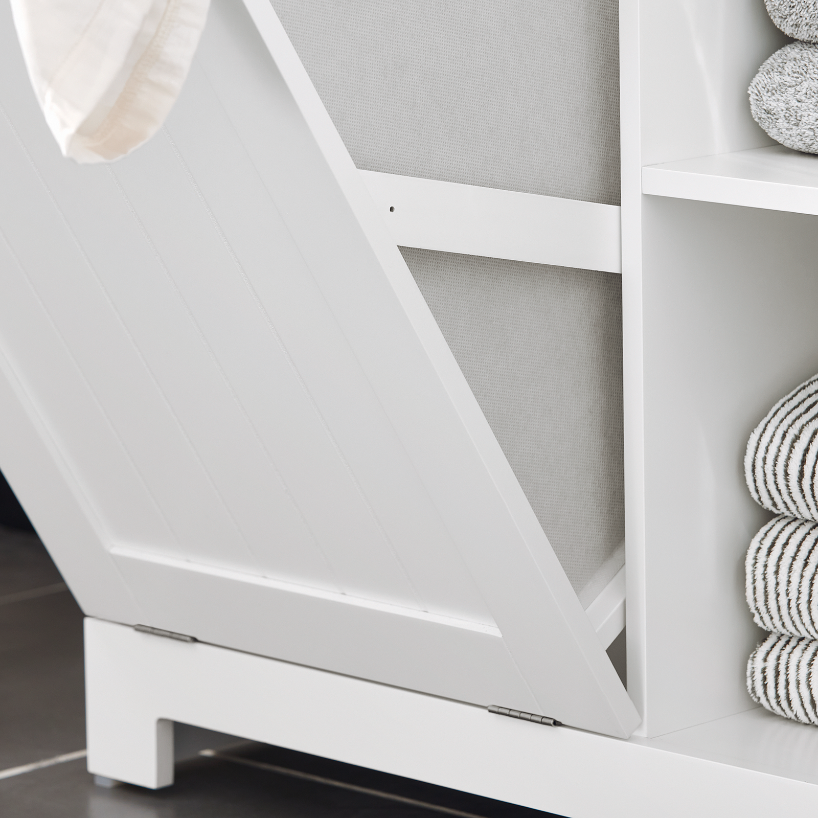 SoBuy BZR105-W Laundry Cabinet Chest Bathroom Storage Cabinet With Laundry Basket