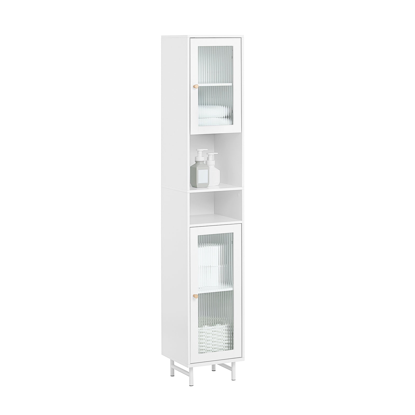 SoBuy BZR118-W, Bathroom Tall Cabinet Tall Cupboard Storage Cabinet with 2 Glass Doors