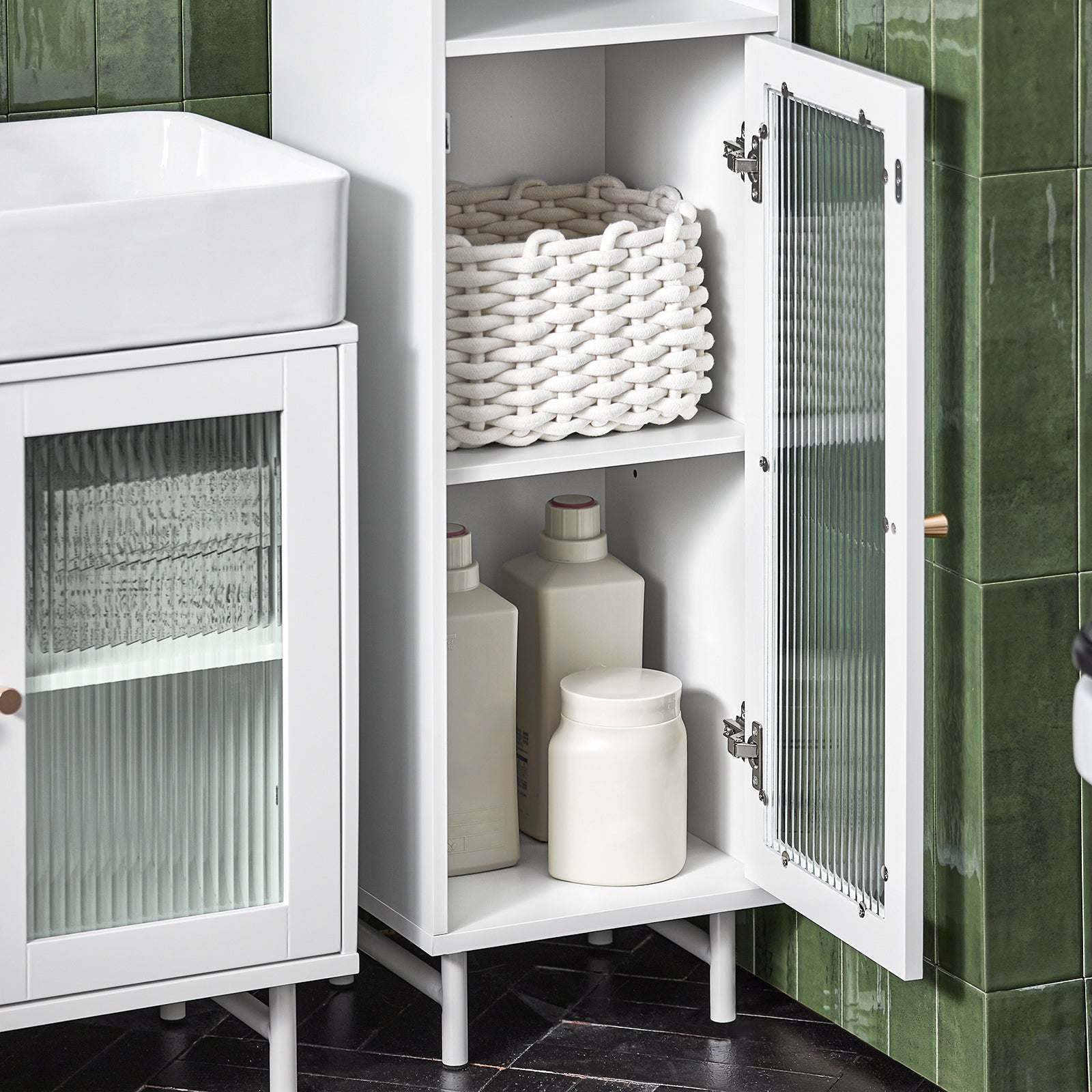 SoBuy BZR118-W, Bathroom Tall Cabinet Tall Cupboard Storage Cabinet with 2 Glass Doors