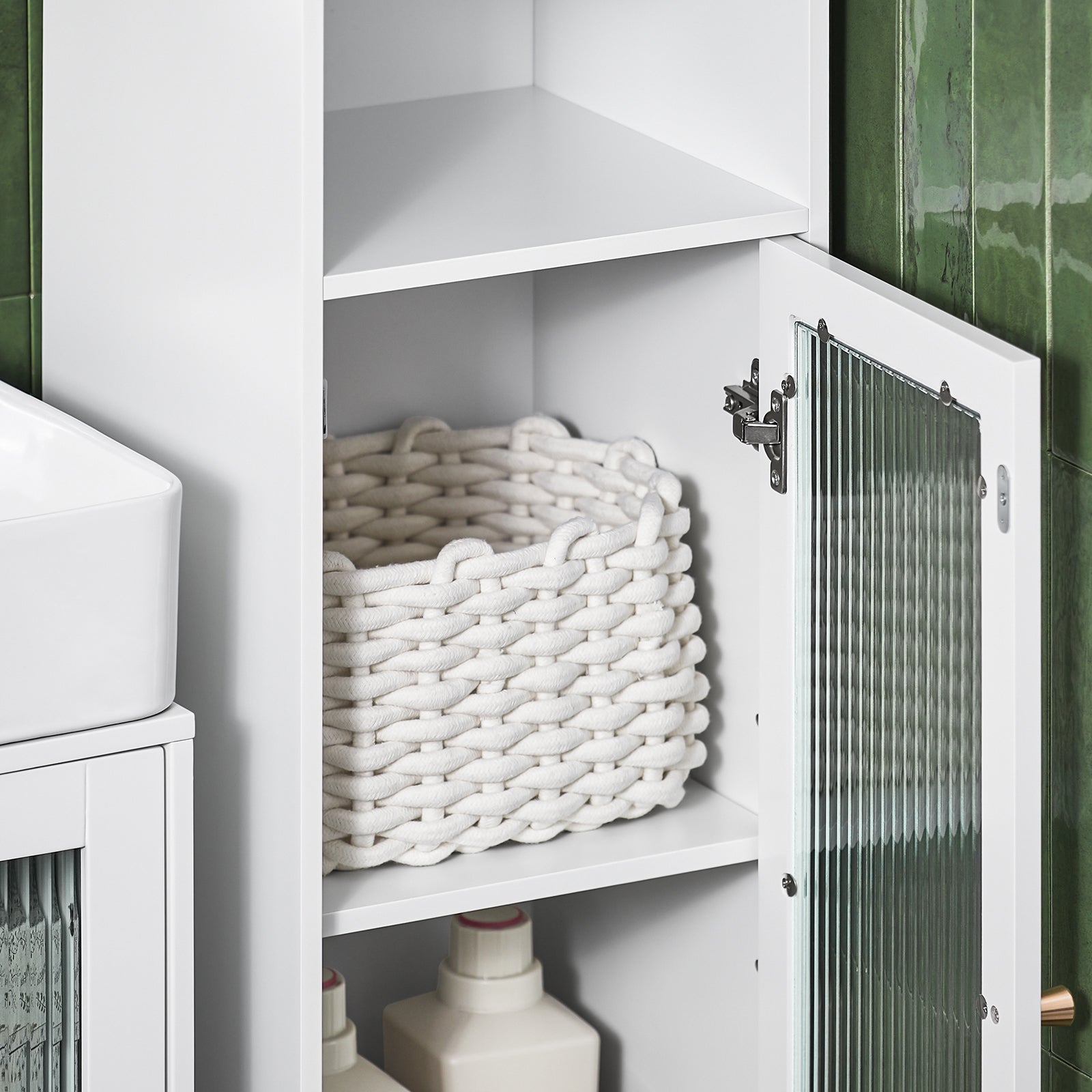 SoBuy BZR118-W, Bathroom Tall Cabinet Tall Cupboard Storage Cabinet with 2 Glass Doors