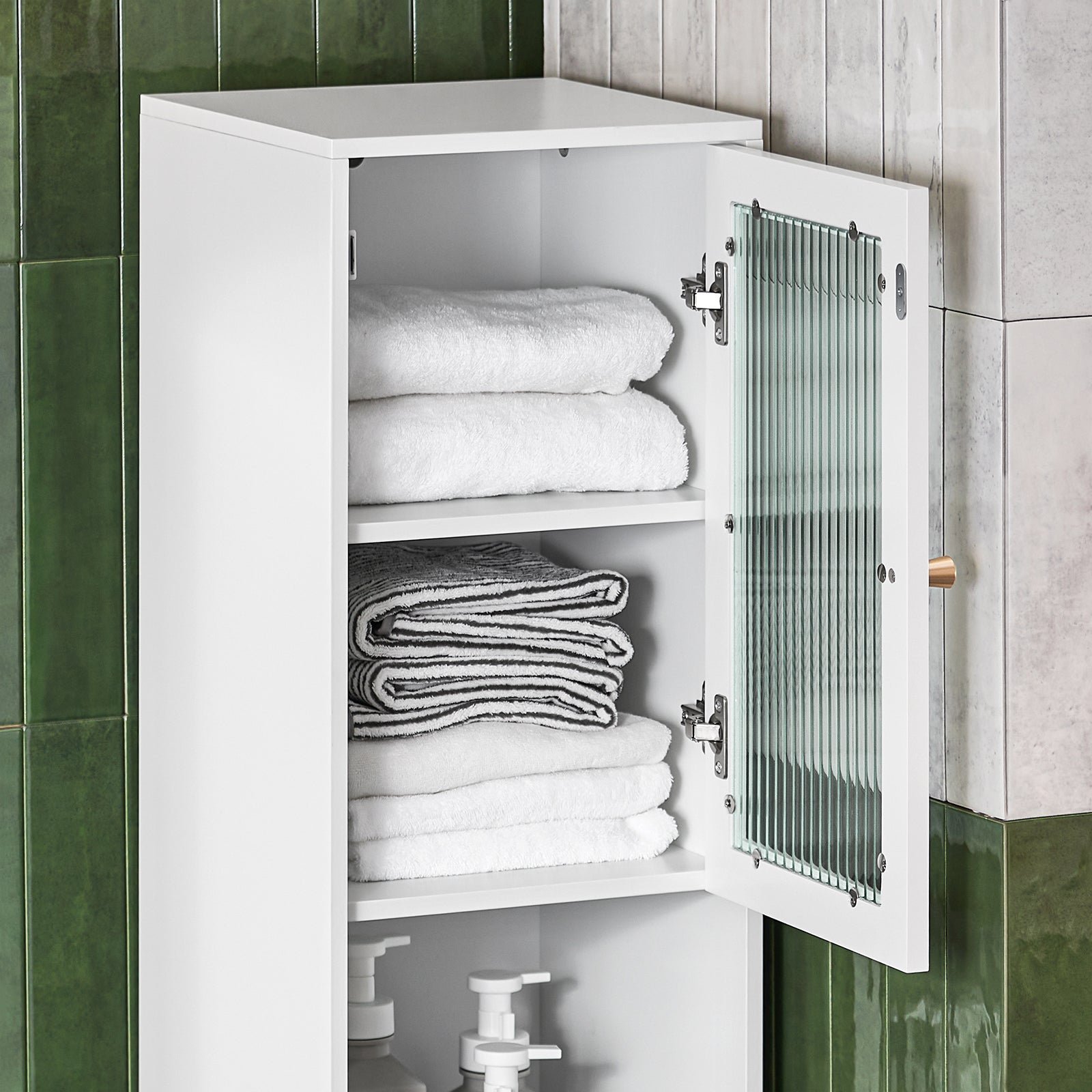 SoBuy BZR118-W, Bathroom Tall Cabinet Tall Cupboard Storage Cabinet with 2 Glass Doors