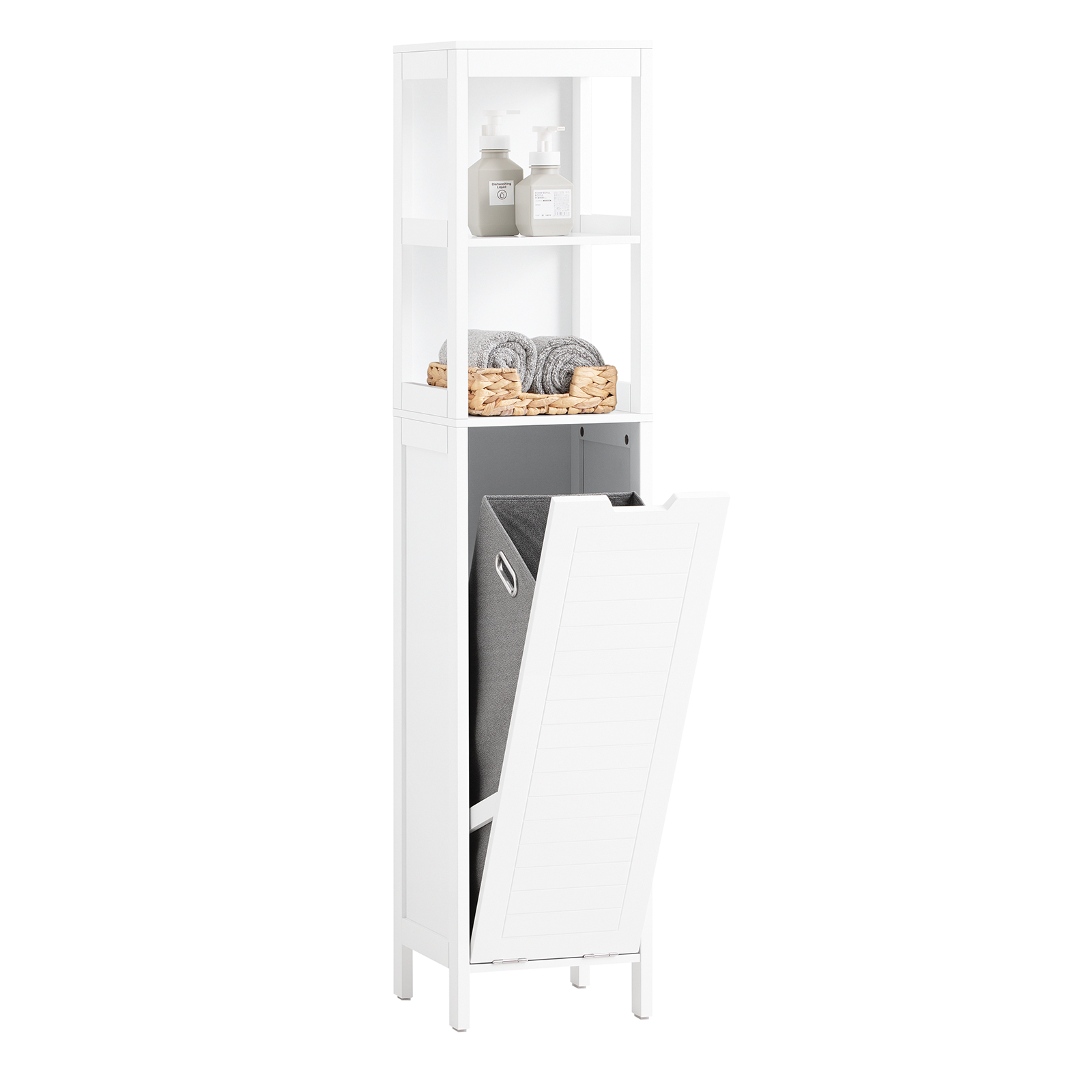 SoBuy BZR123-W, Bathroom Tall Cabinet Bathroom Storage Cabinet With Laundry Basket