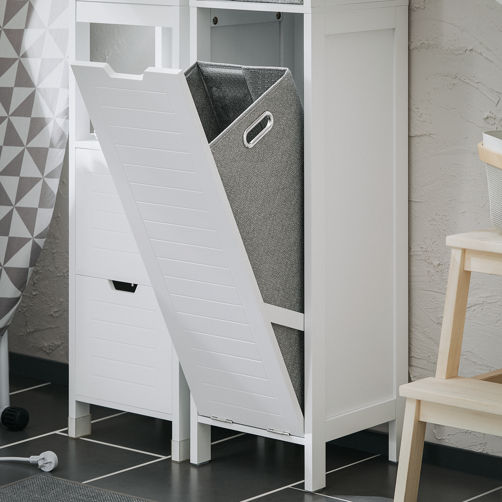 SoBuy BZR123-W, Bathroom Tall Cabinet Bathroom Storage Cabinet With Laundry Basket