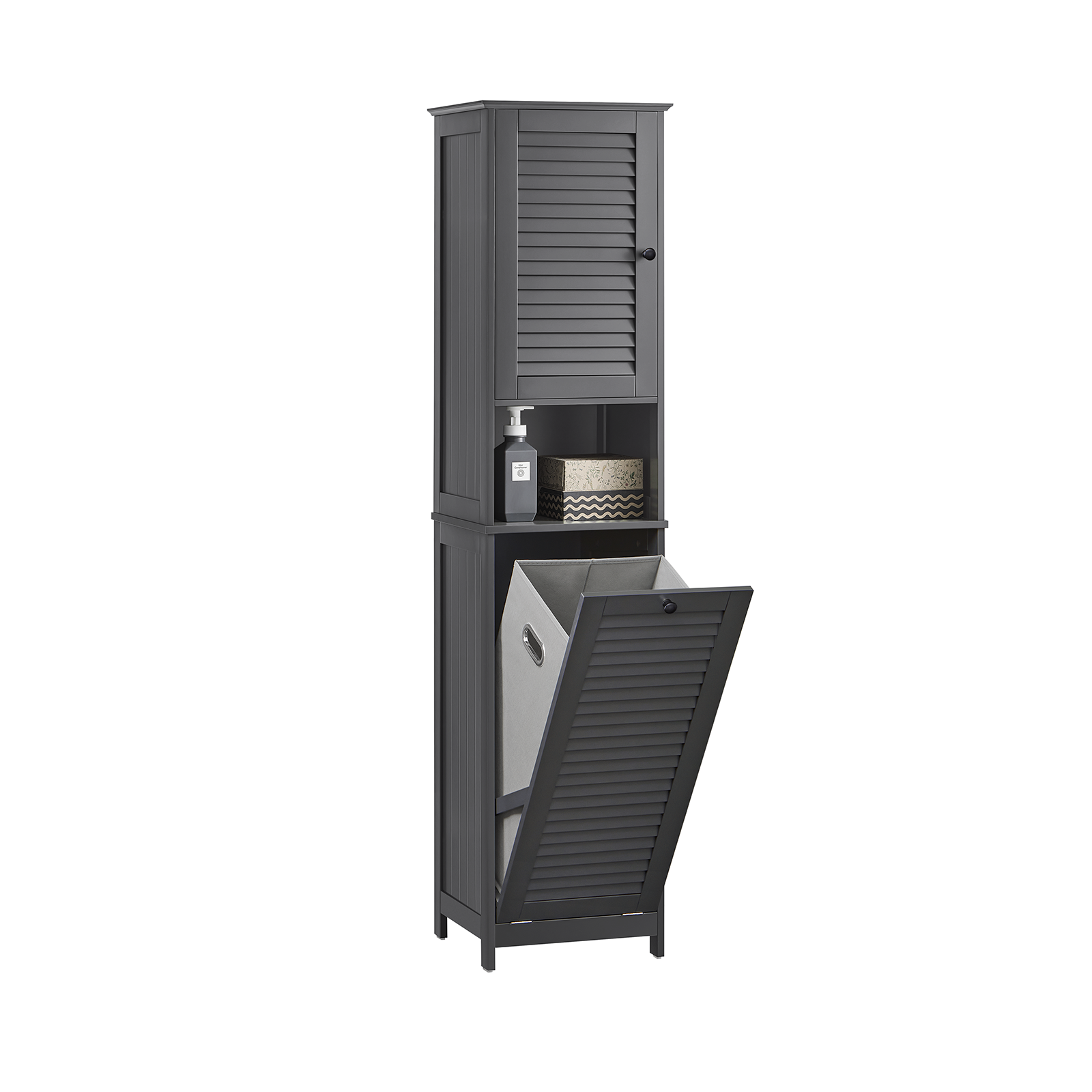 SoBuy BZR124-DG Bathroom Tall Cupboard Storage Cabinet with Laundry Basket Laundry Chest