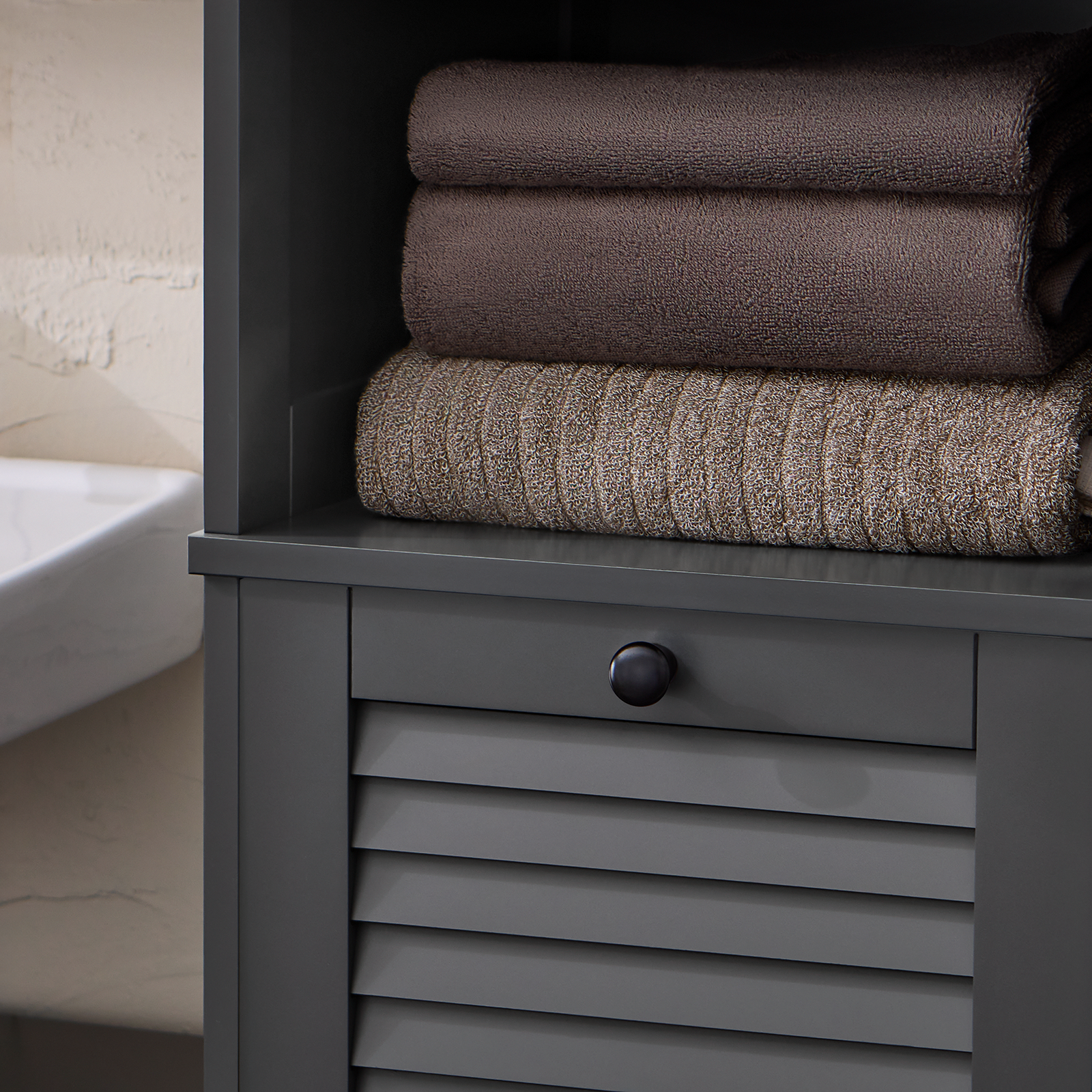 SoBuy BZR124-DG Bathroom Tall Cupboard Storage Cabinet with Laundry Basket Laundry Chest