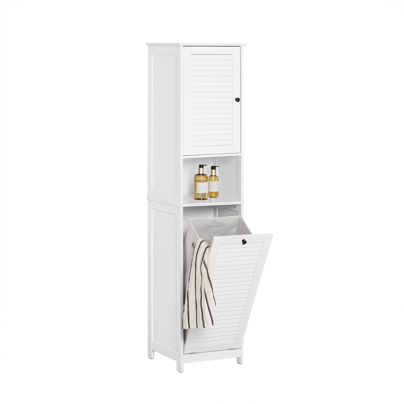 SoBuy Bathroom Tall Cabinet Cupboard Storage Cabinet With Laundry Basket BZR124-W