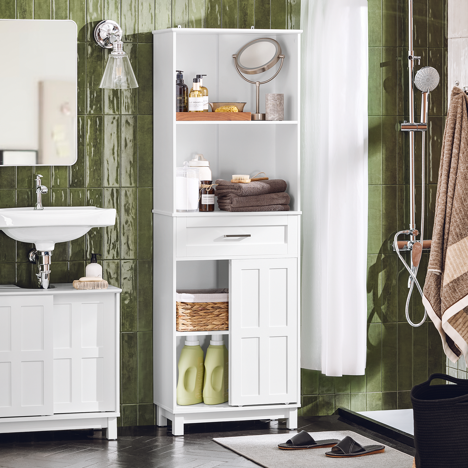 SoBuy BZR141-W Bathroom Tall Cabinet Tall Cupboard Bathroom Storage Cabinet