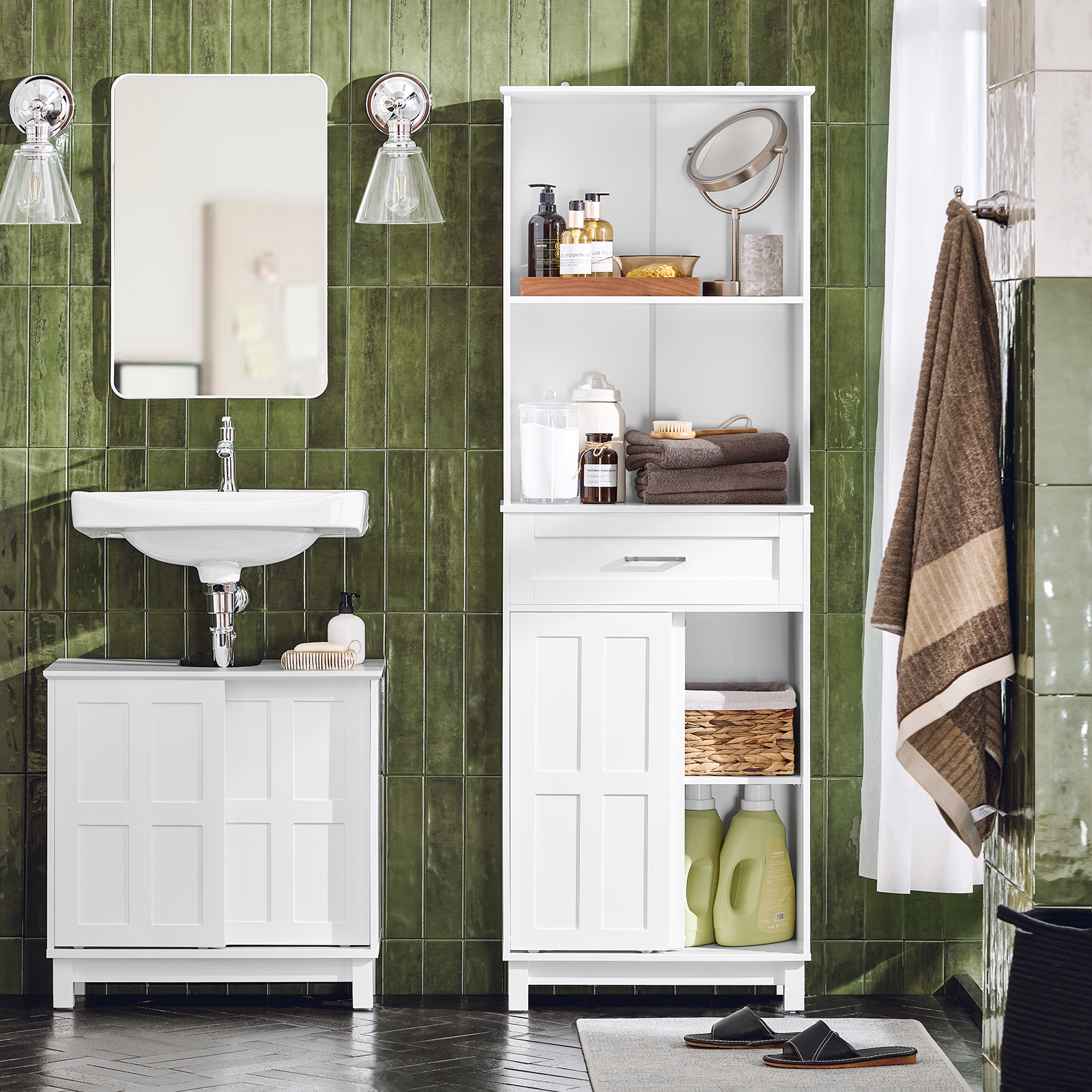 SoBuy BZR141-W Bathroom Tall Cabinet Tall Cupboard Bathroom Storage Cabinet