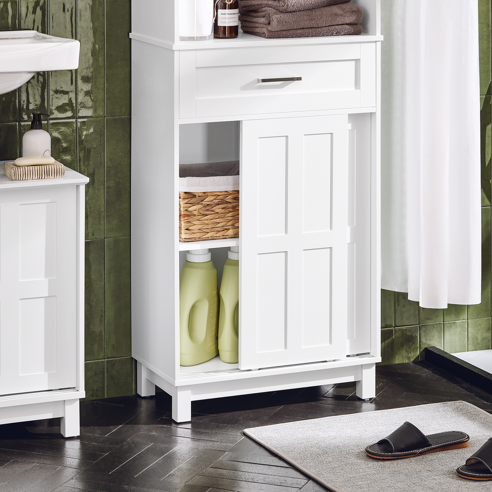 SoBuy BZR141-W Bathroom Tall Cabinet Tall Cupboard Bathroom Storage Cabinet