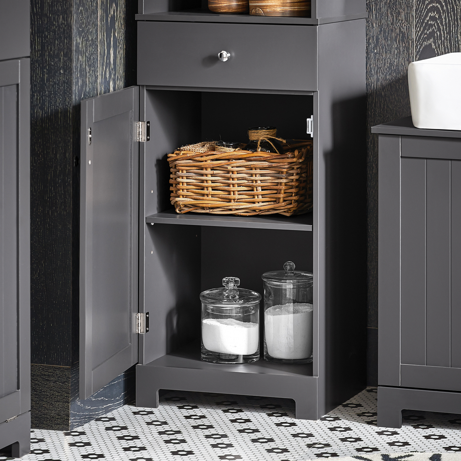 SoBuy BZR17-DG, Tall Bathroom Cabinet Bathroom Storage Cabinet with 3 Shelves 1 Drawer 1 Cabinet, 40x35x161cm