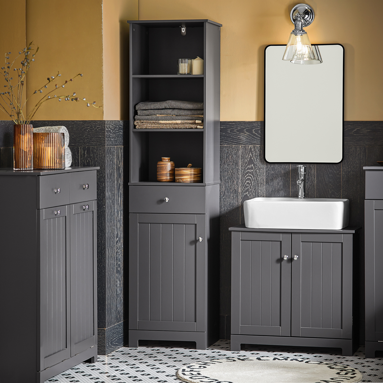 SoBuy BZR17-DG, Tall Bathroom Cabinet Bathroom Storage Cabinet with 3 Shelves 1 Drawer 1 Cabinet, 40x35x161cm