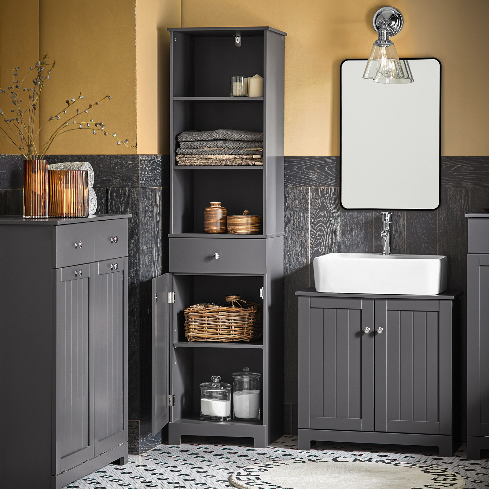 SoBuy BZR17-DG, Tall Bathroom Cabinet Bathroom Storage Cabinet with 3 Shelves 1 Drawer 1 Cabinet, 40x35x161cm