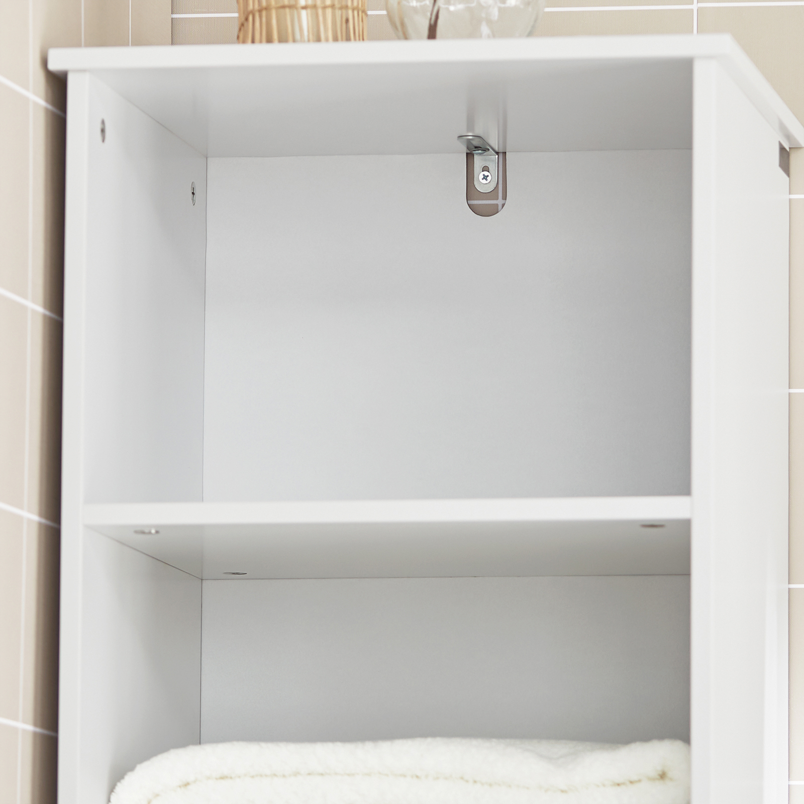 SoBuy BZR17-W, White Tall Bathroom Storage Cabinet Unit with 3 Shelves 1 Drawer 1 Cabinet, 40x35x161cm