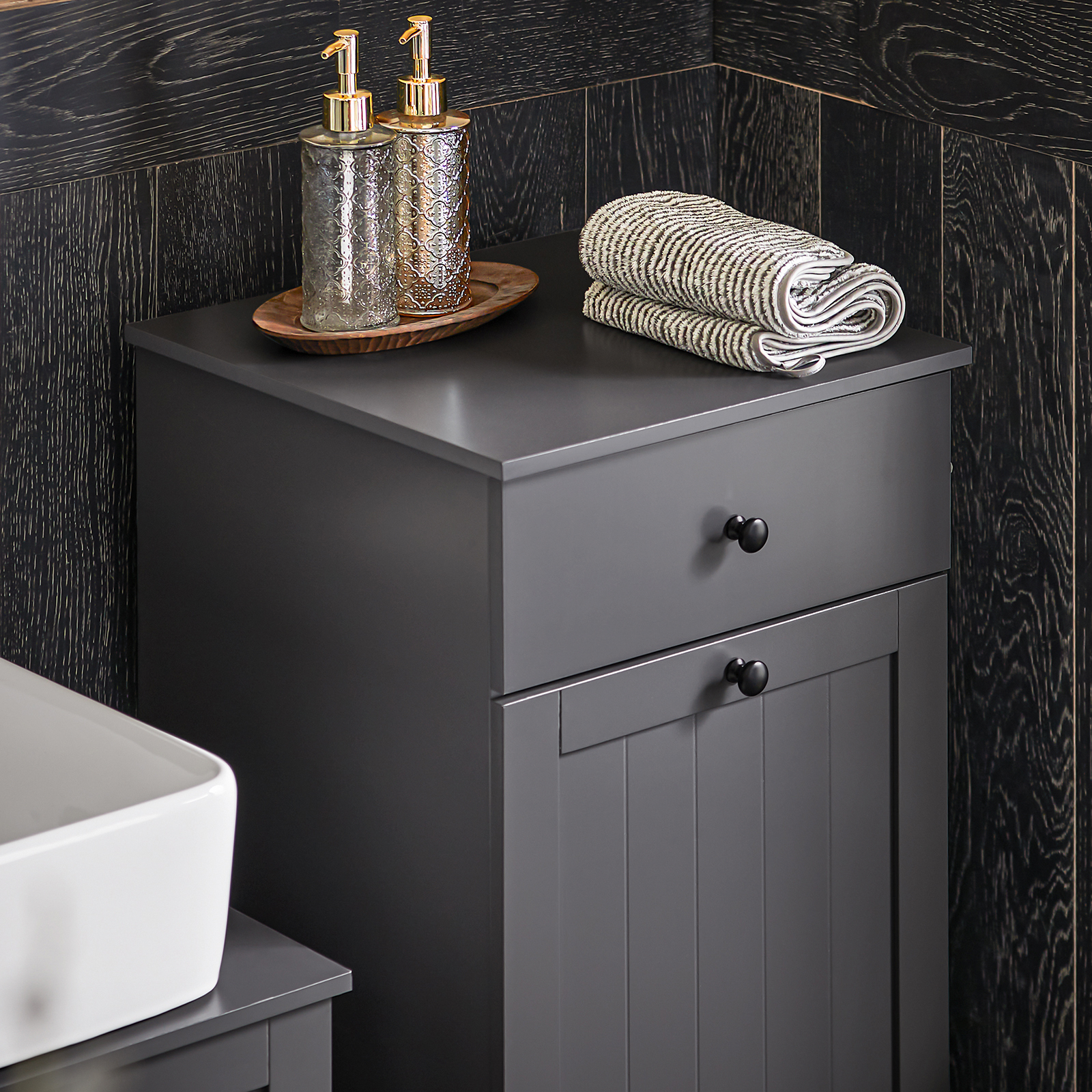 SoBuy BZR21-DG, Bathroom Laundry Basket Bathroom Storage Cabinet Unit with Drawer, 40x38x90cm