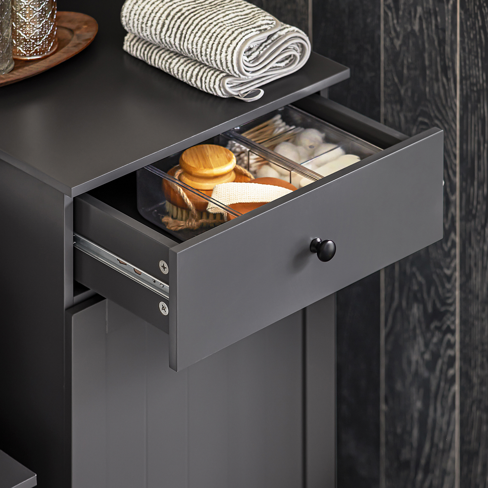 SoBuy BZR21-DG, Bathroom Laundry Basket Bathroom Storage Cabinet Unit with Drawer, 40x38x90cm