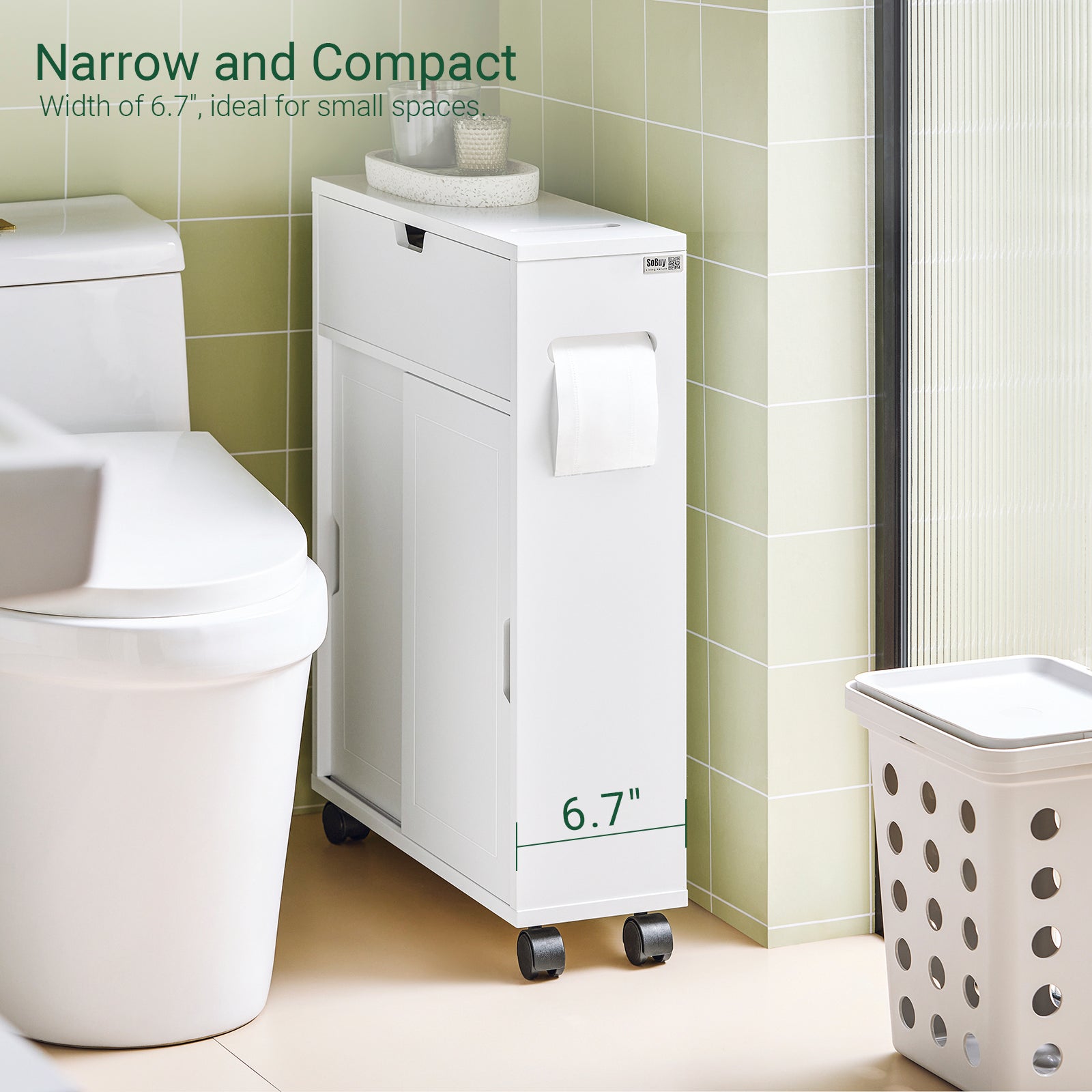 SoBuy Bathroom Cabinet Storage Shelf on Wheels Toilet Paper Cabinet BZR31-W