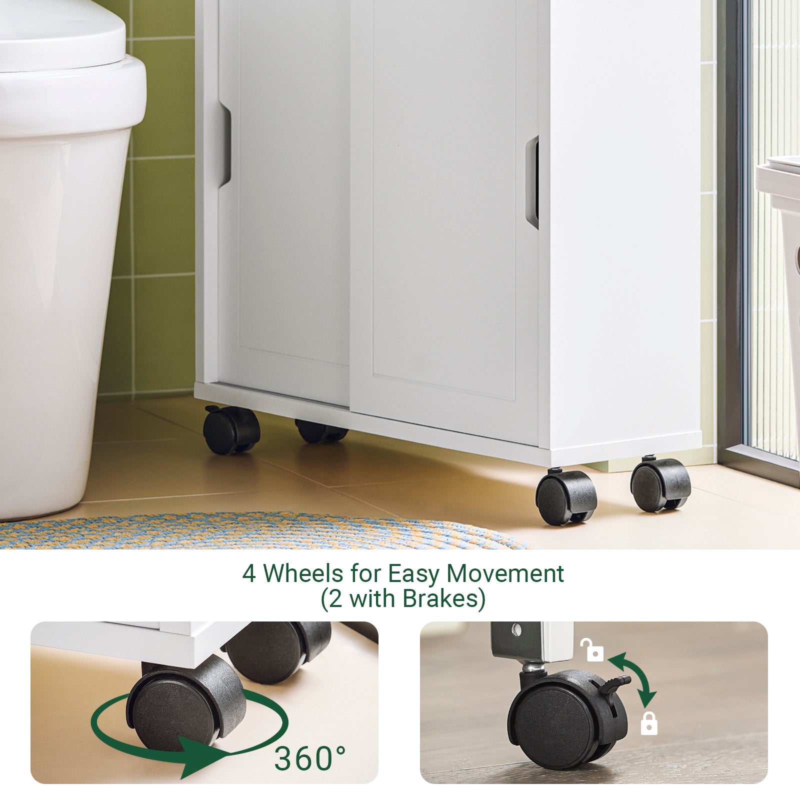 SoBuy Bathroom Cabinet Storage Shelf on Wheels Toilet Paper Cabinet BZR31-W