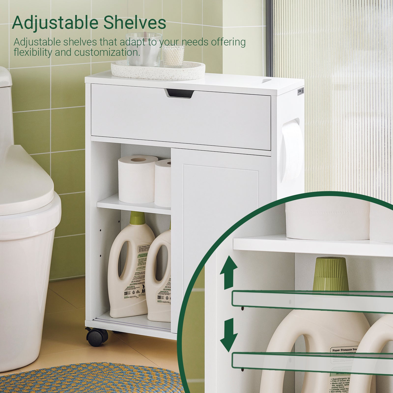 SoBuy Bathroom Cabinet Storage Shelf on Wheels Toilet Paper Cabinet BZR31-W