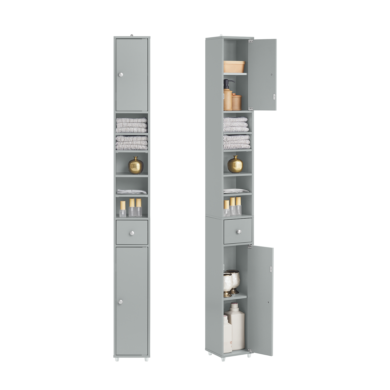 SoBuy BZR34-HG, Grey Bathroom Cabinet Bathroom Shelf Bathroom Tall Cabinet Cupboard, 20x20x180cm