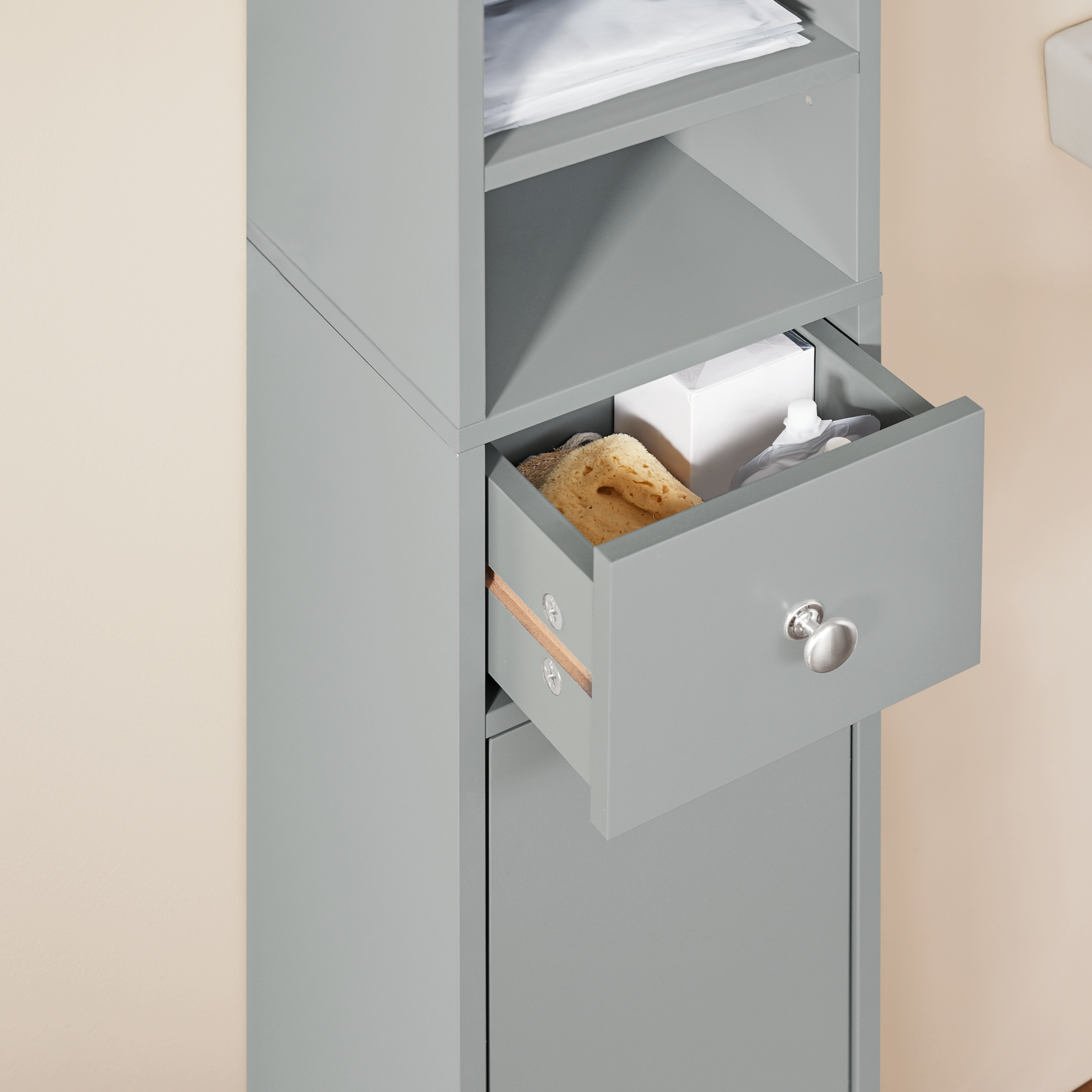 SoBuy BZR34-HG, Grey Bathroom Cabinet Bathroom Shelf Bathroom Tall Cabinet Cupboard, 20x20x180cm
