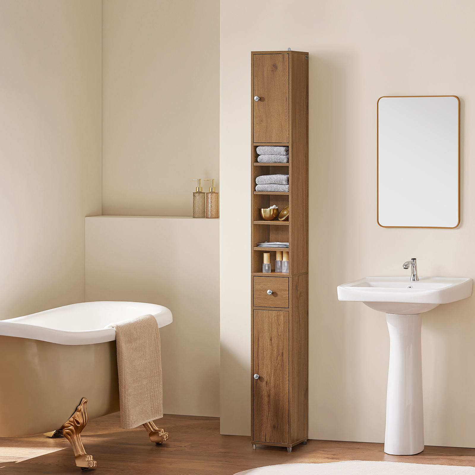 SoBuy BZR34-PF, Bathroom Tall Cabinet Cupboard Bathroom Cabinet Storage Cabinet