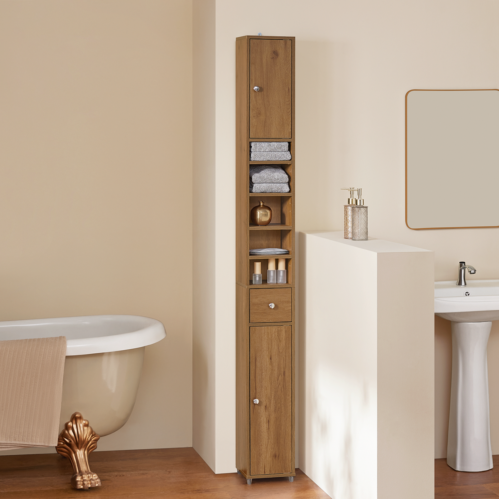 SoBuy BZR34-PF, Bathroom Tall Cabinet Cupboard Bathroom Cabinet Storage Cabinet