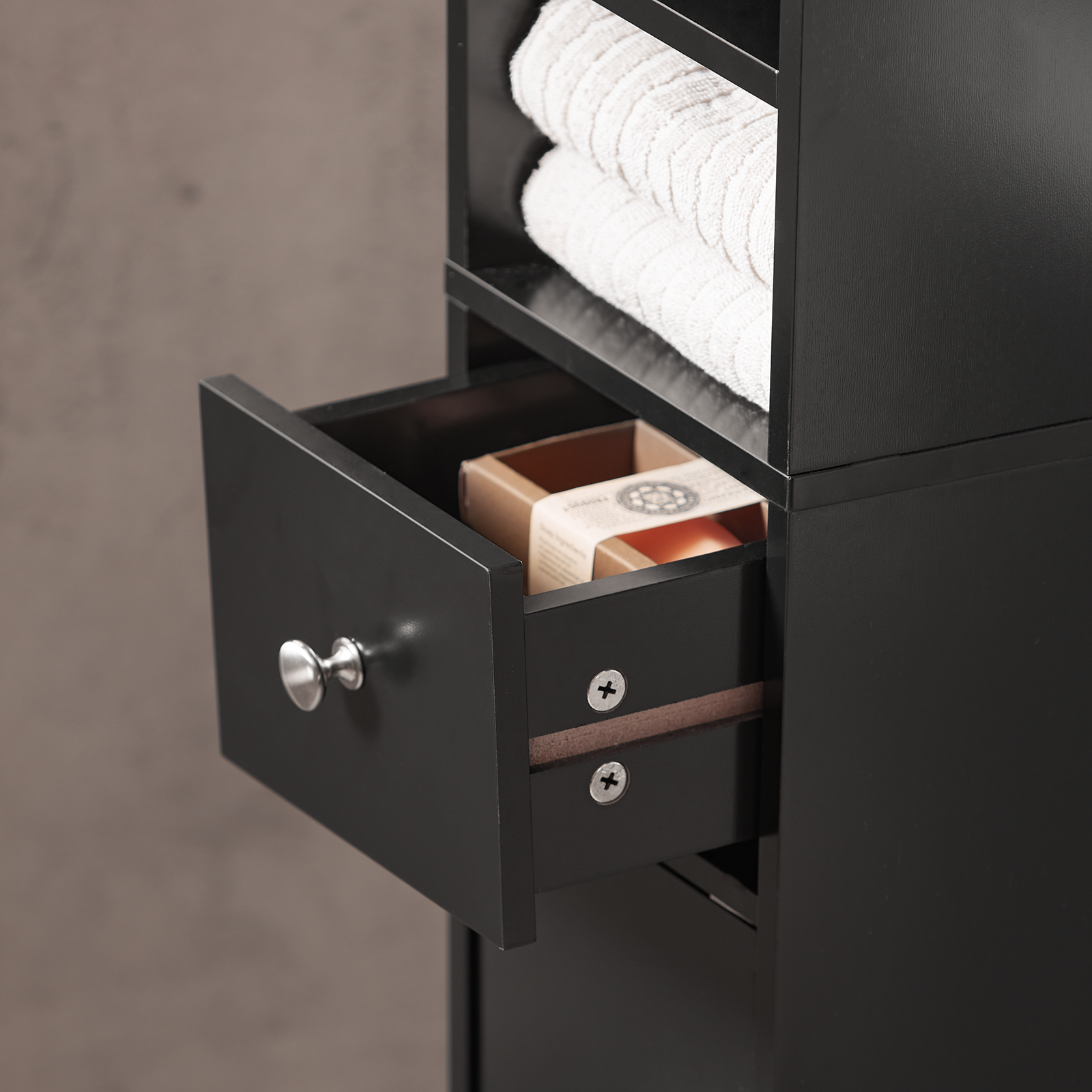 SoBuy BZR34-SCH, Black Bathroom Cabinet Bathroom Shelf Bathroom Tall Cabinet Cupboard, 20x20x180cm