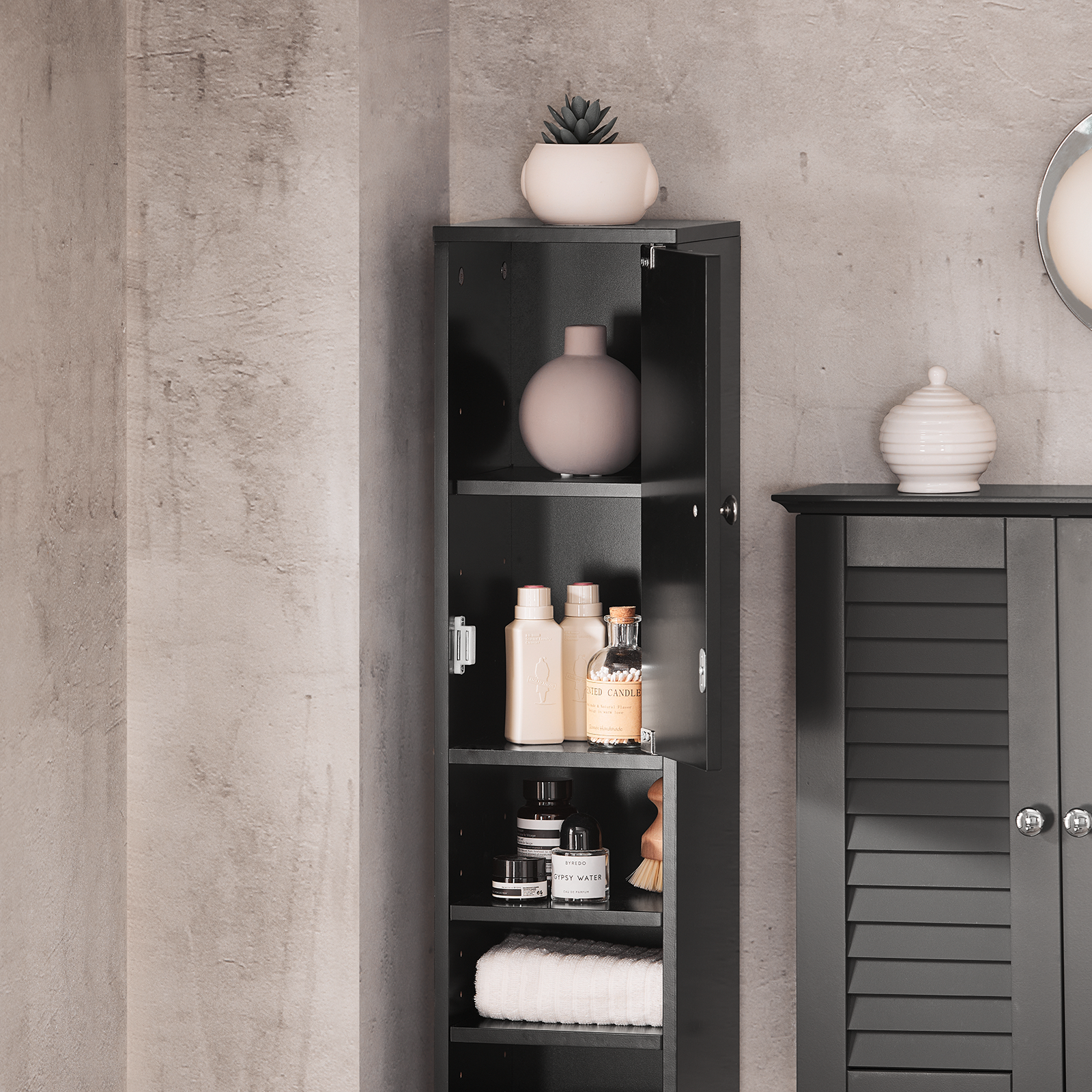 SoBuy BZR34-SCH, Black Bathroom Cabinet Bathroom Shelf Bathroom Tall Cabinet Cupboard, 20x20x180cm