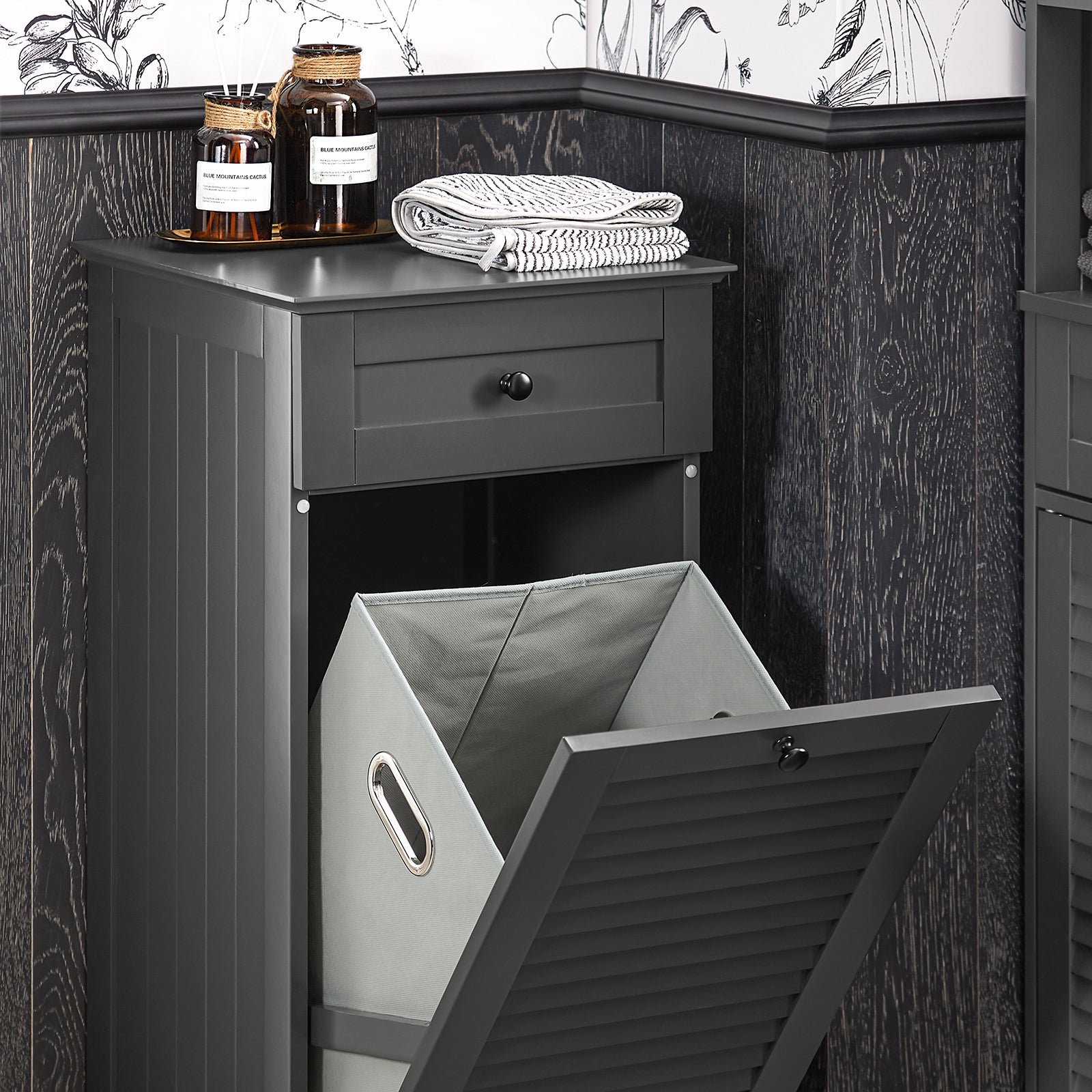 SoBuy BZR73-DG Bathroom Laundry Basket Laundry Cabinet Bathroom Storage Cabinet
