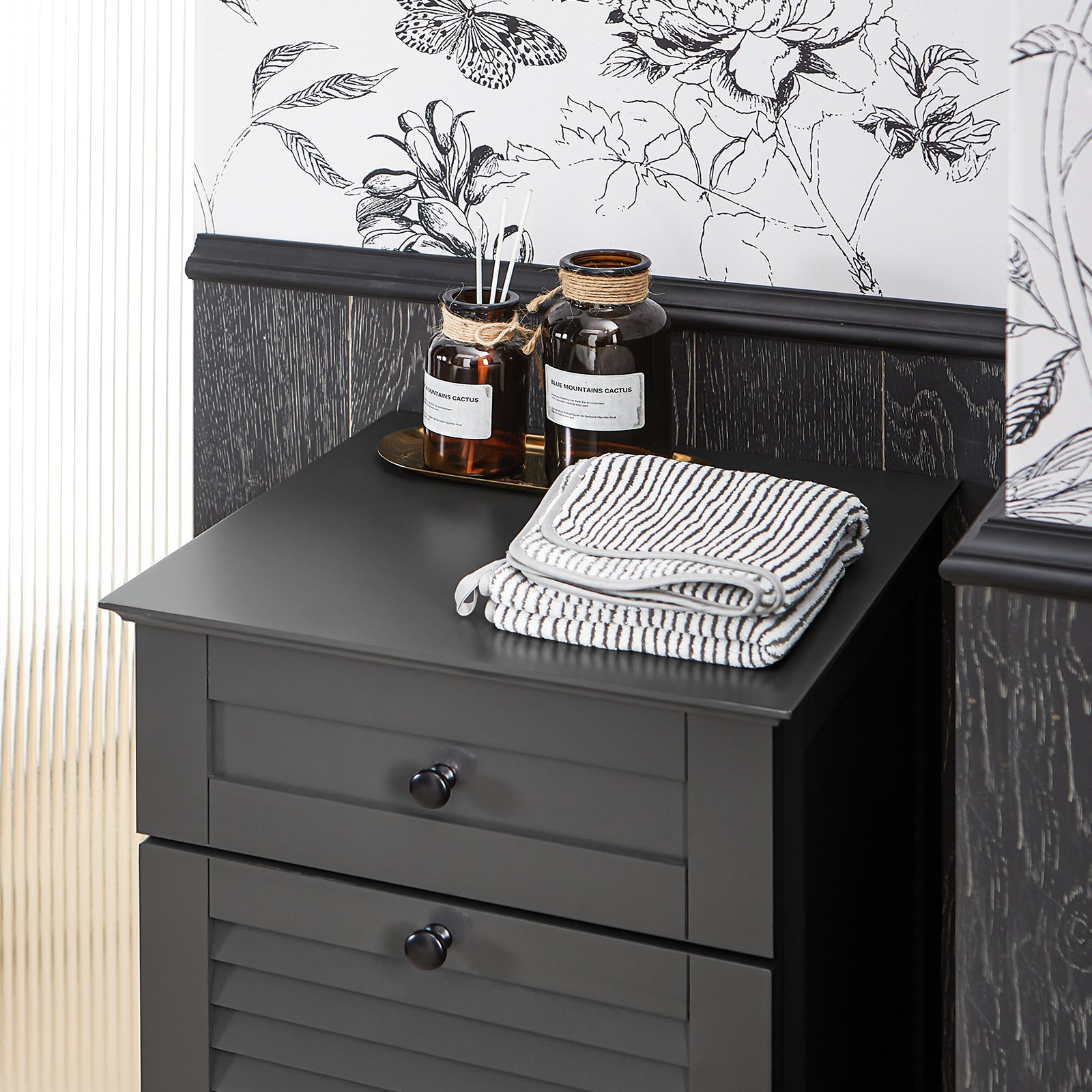 SoBuy BZR73-DG Bathroom Laundry Basket Laundry Cabinet Bathroom Storage Cabinet