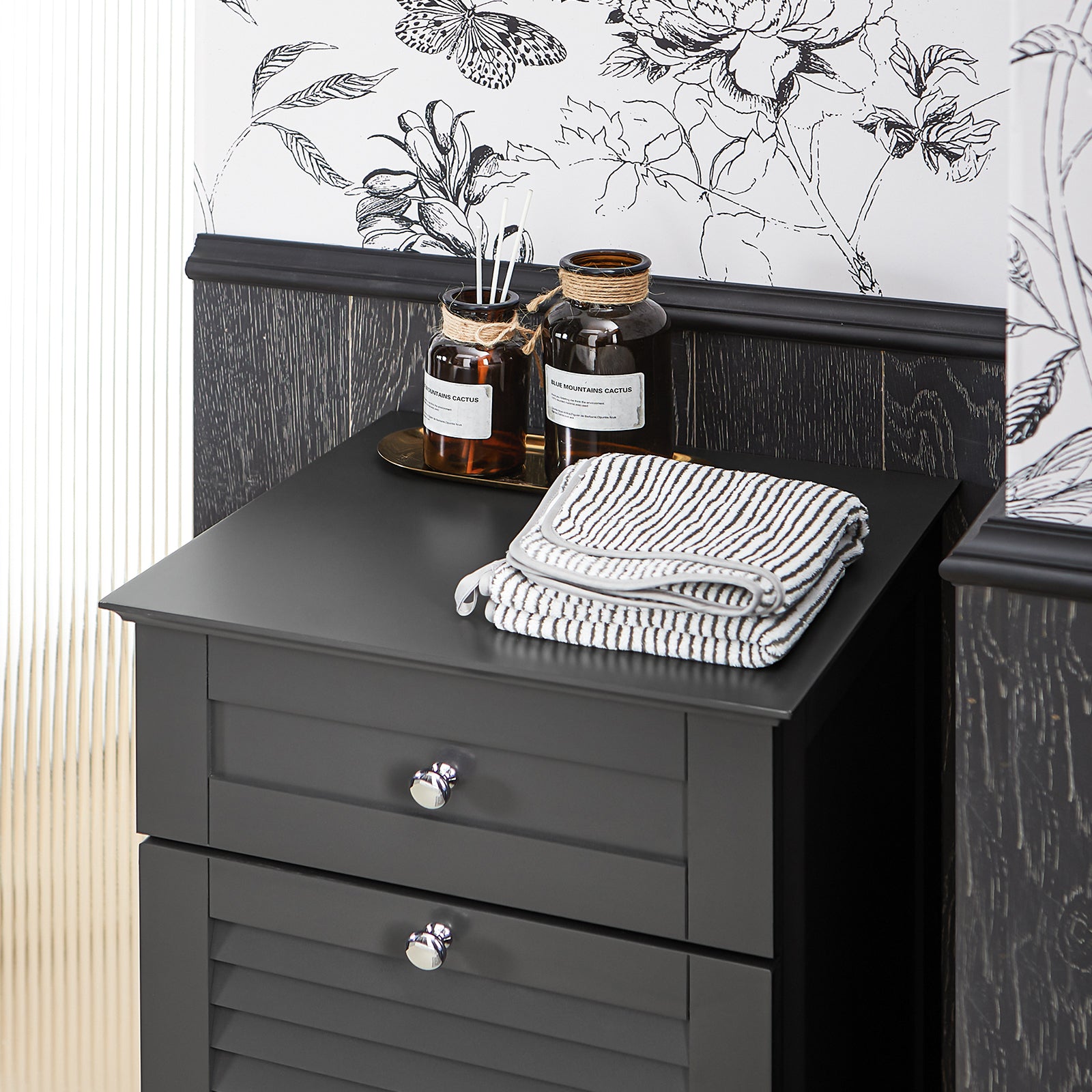 SoBuy BZR73-DG Bathroom Laundry Basket Laundry Cabinet Bathroom Storage Cabinet