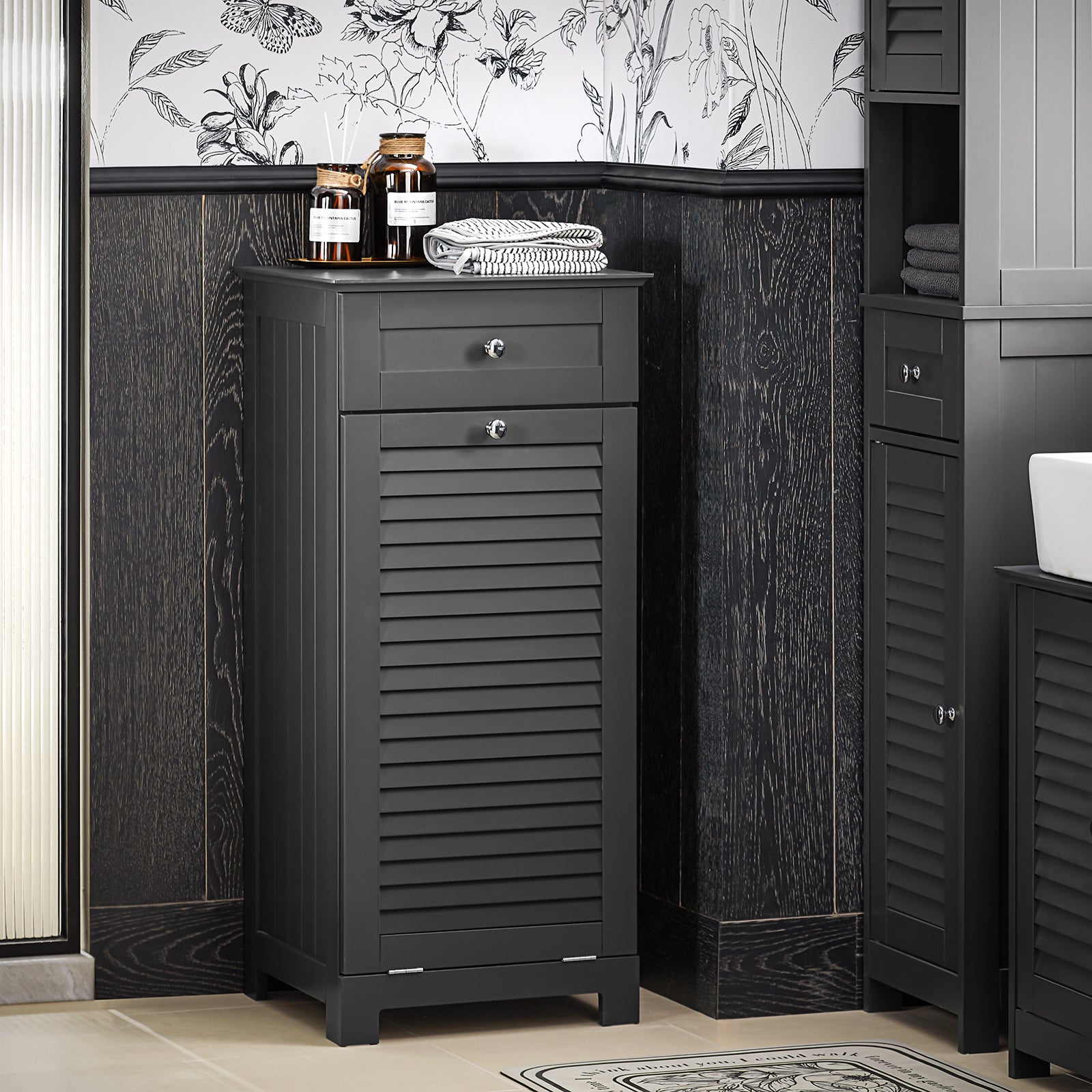 SoBuy BZR73-DG Bathroom Laundry Basket Laundry Cabinet Bathroom Storage Cabinet