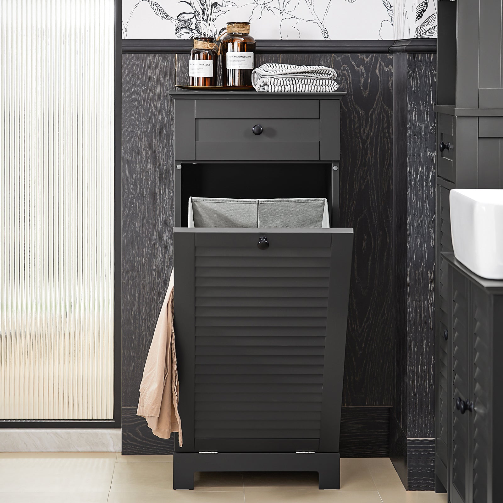SoBuy BZR73-DG Bathroom Laundry Basket Laundry Cabinet Bathroom Storage Cabinet