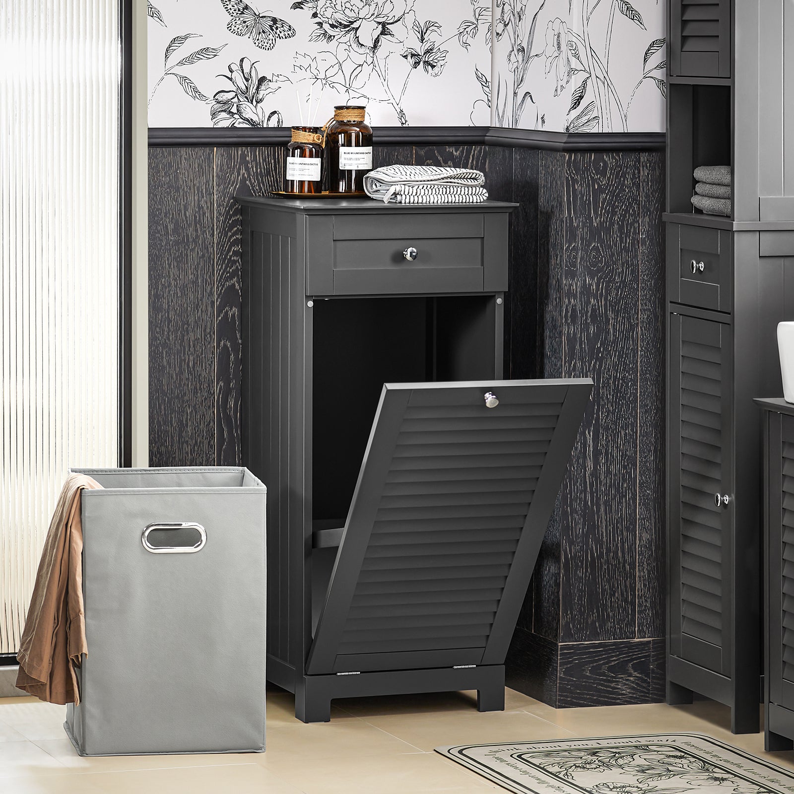 SoBuy BZR73-DG Bathroom Laundry Basket Laundry Cabinet Bathroom Storage Cabinet