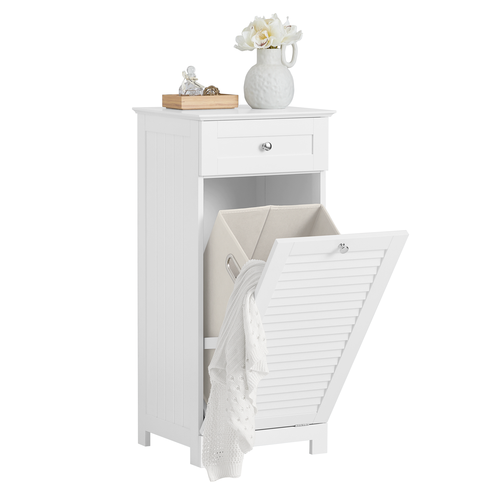 SoBuy BZR73-W,Bathroom Storage Cabinet Unit with Drawer&Laundry Basket,Laundry Cabinet White