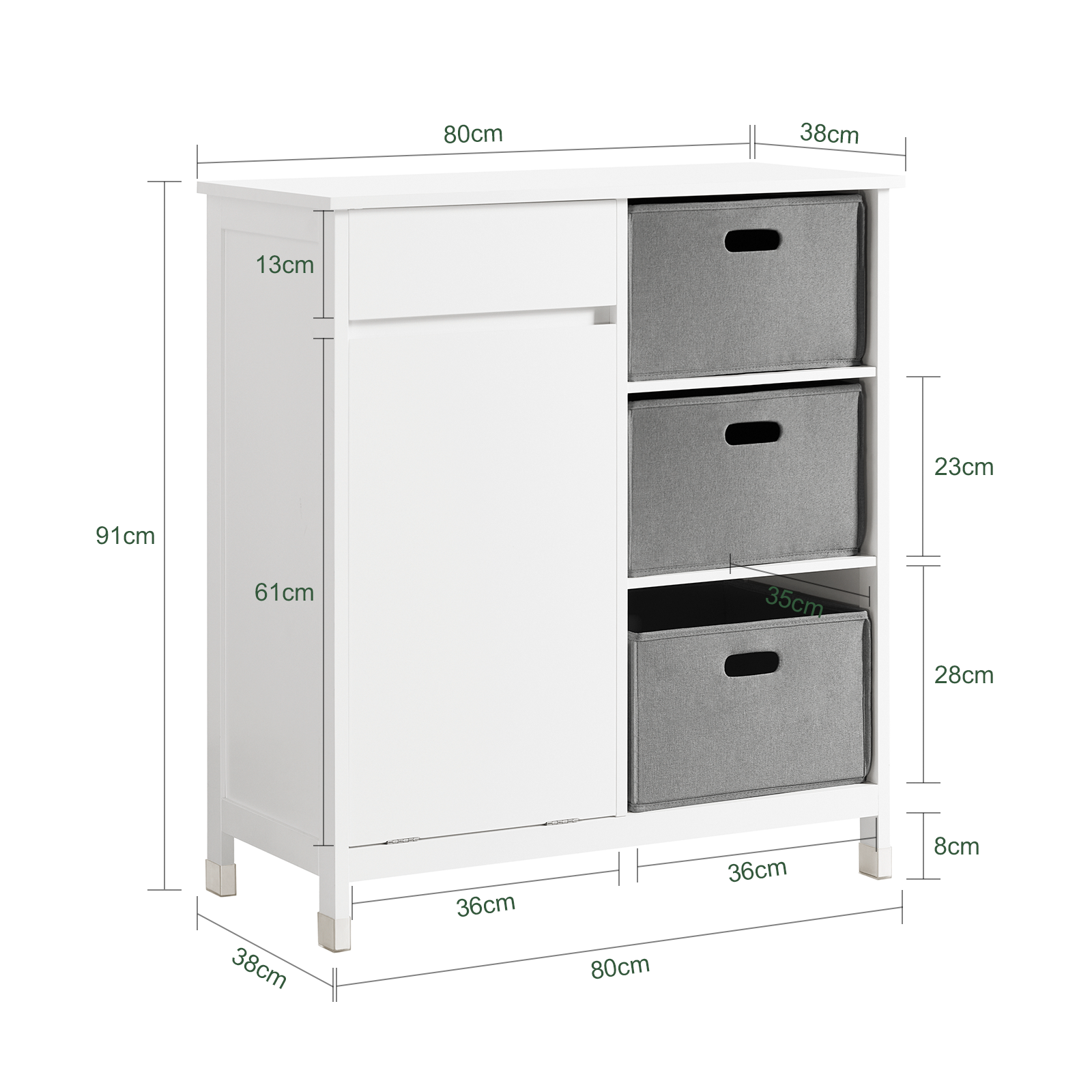 SoBuy BZR77-W Laundry Basket Laundry Chest Bathroom Cabinet Storage Cabinet