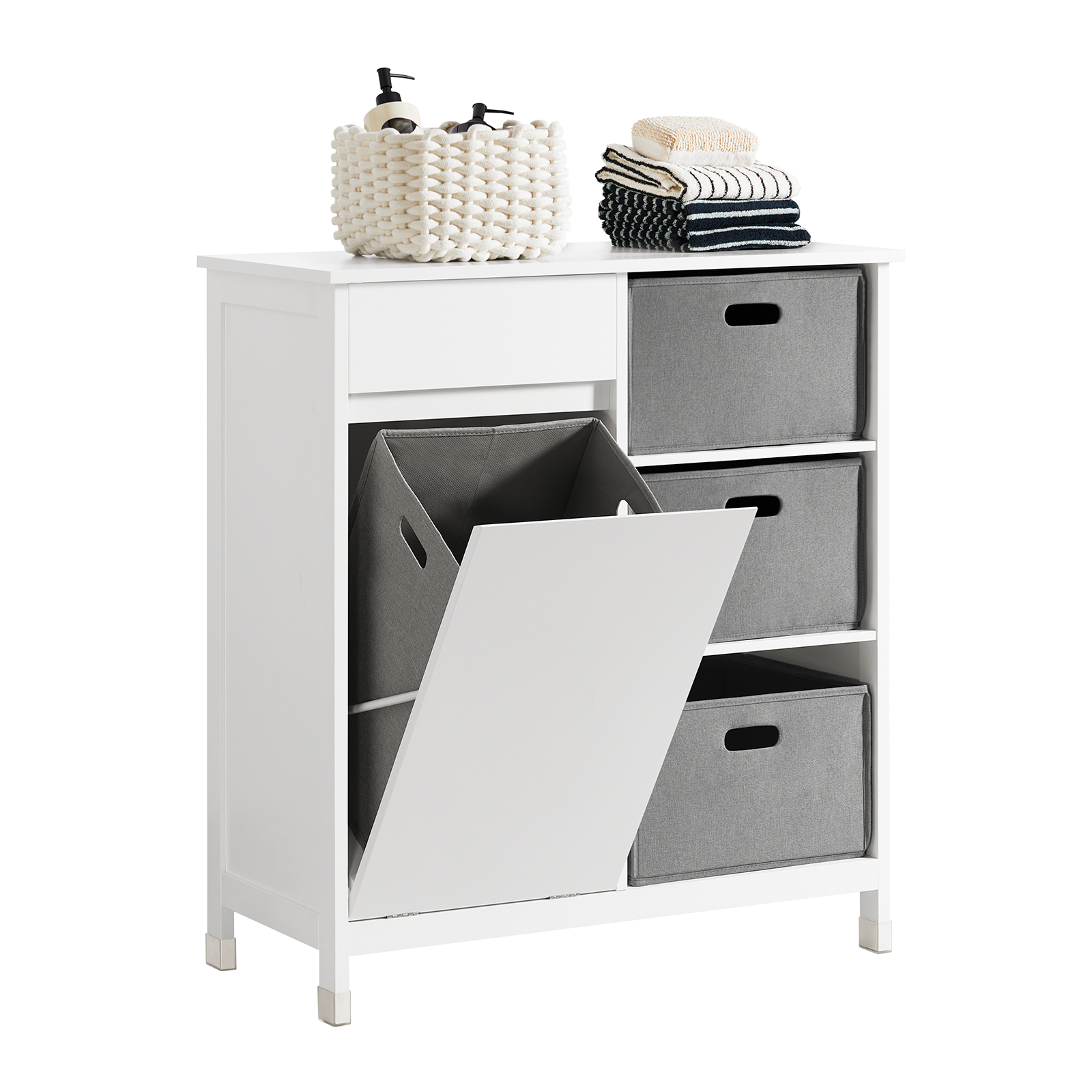 SoBuy BZR77-W Laundry Basket Laundry Chest Bathroom Cabinet Storage Cabinet